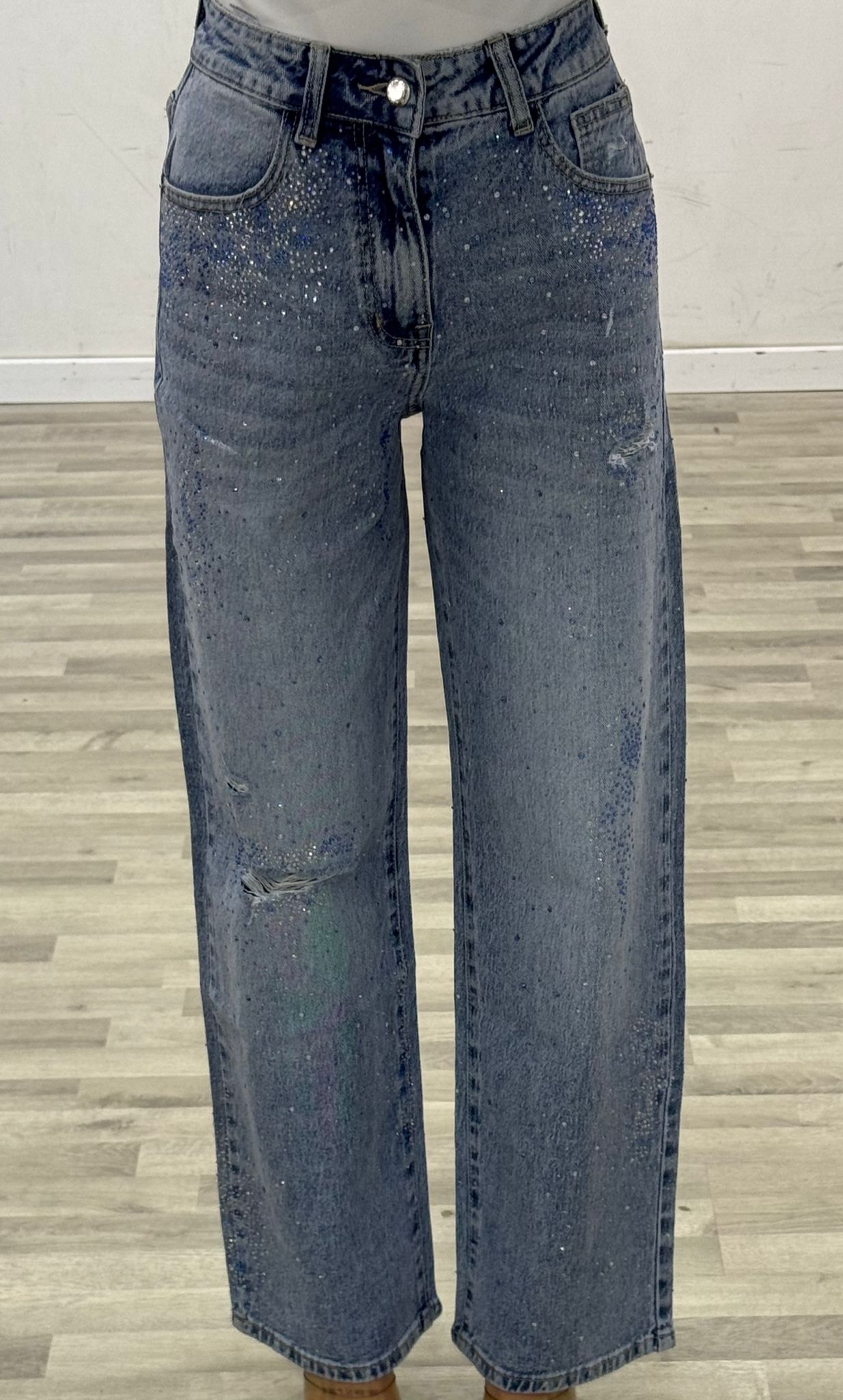 jeans con brillantini azzurri