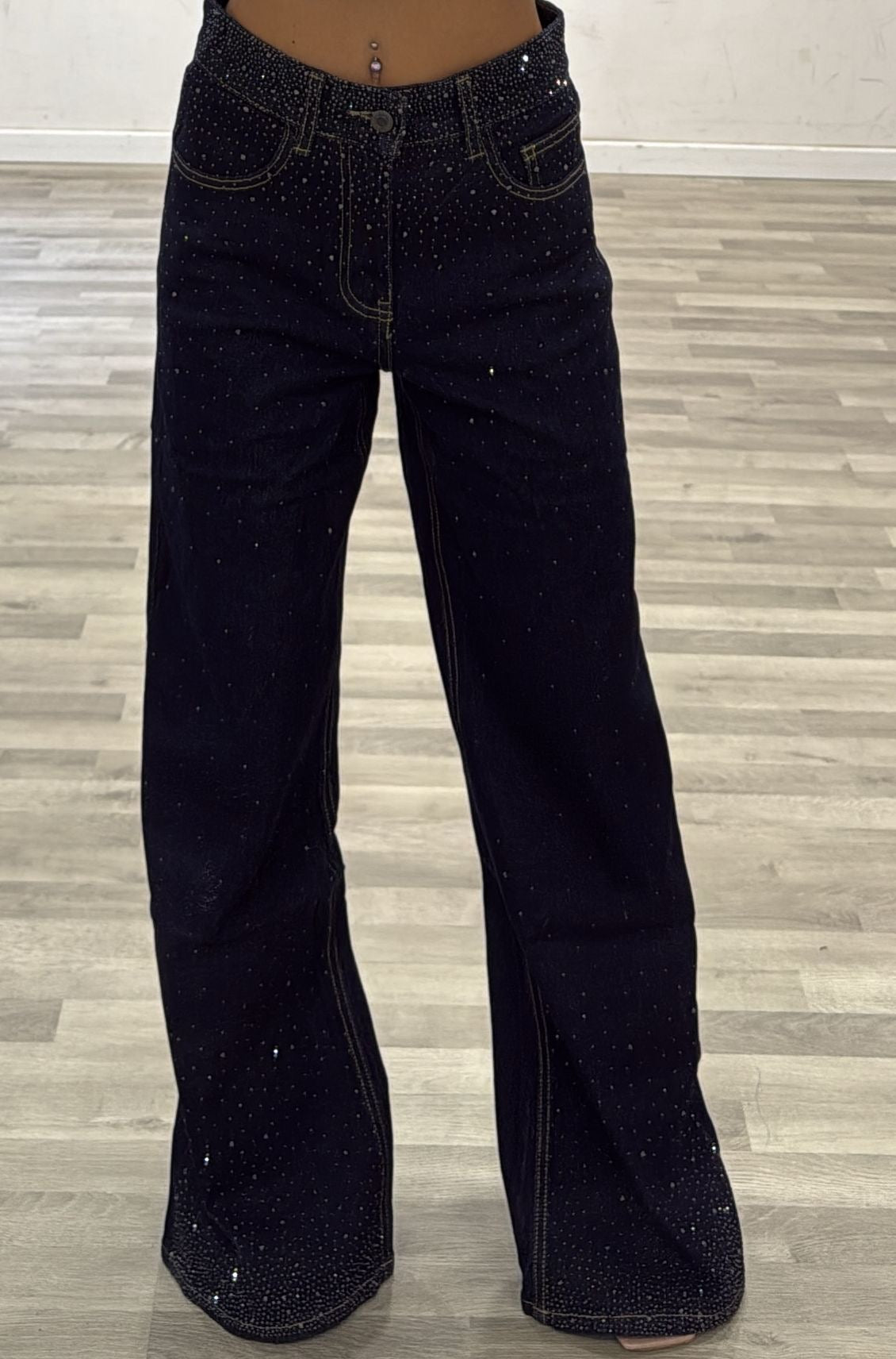 jeans scuro con brillantini