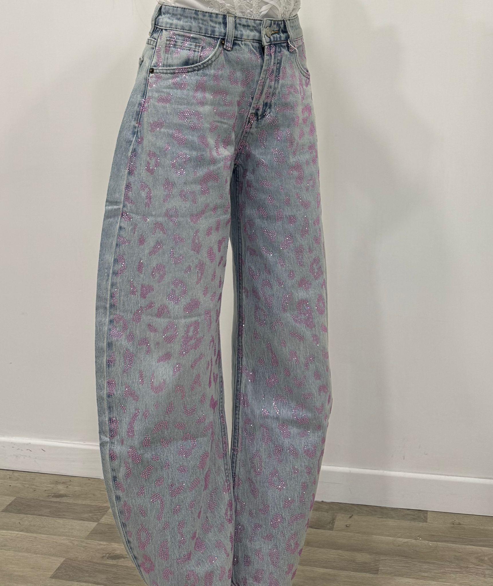 jeans denim maculato rosa