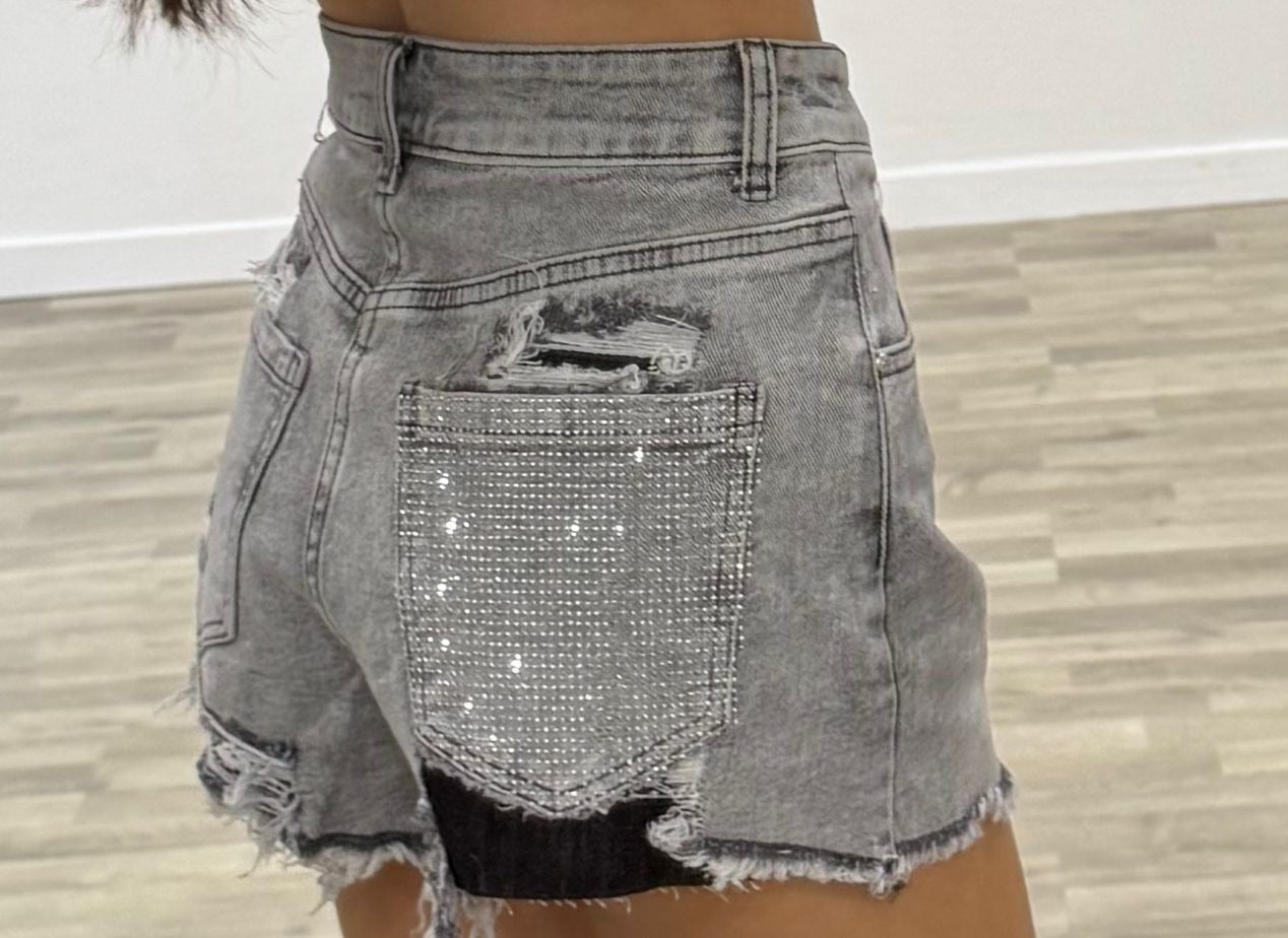 short grigio tasca strass
