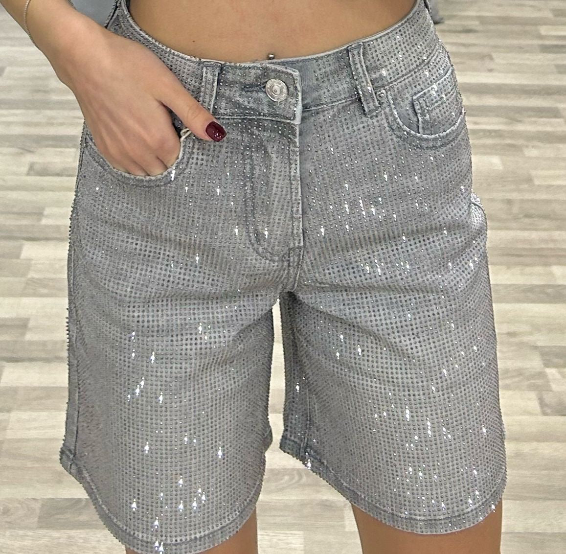 bermuda con strass grigio