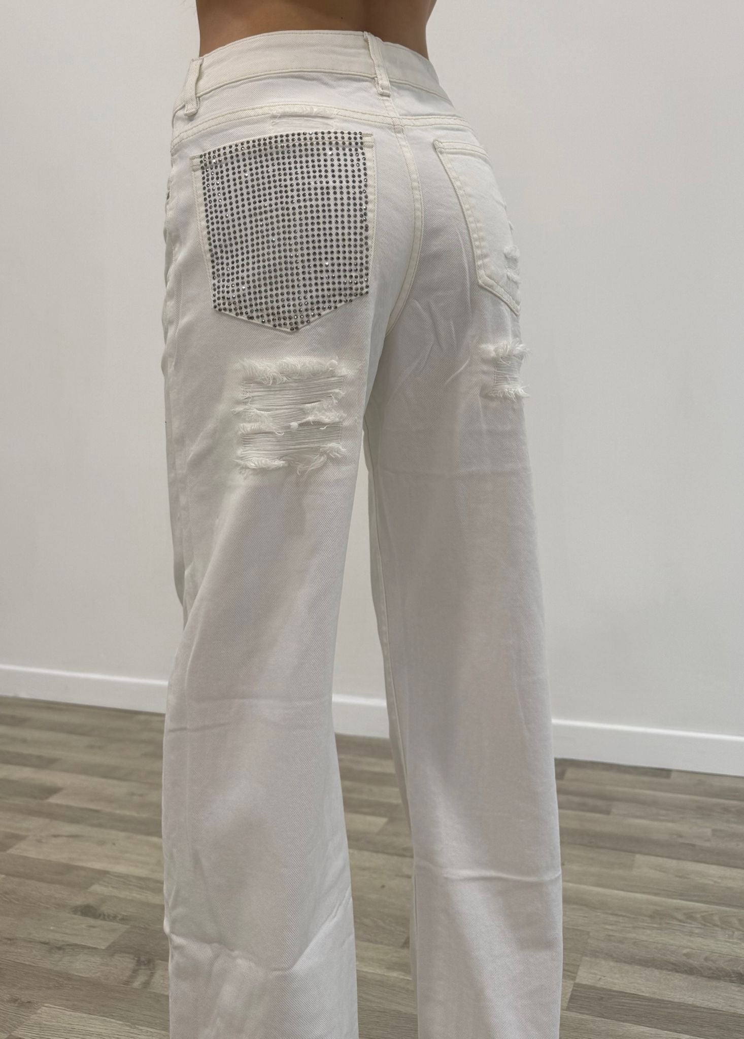 jeans bianco con tasca argento scuro