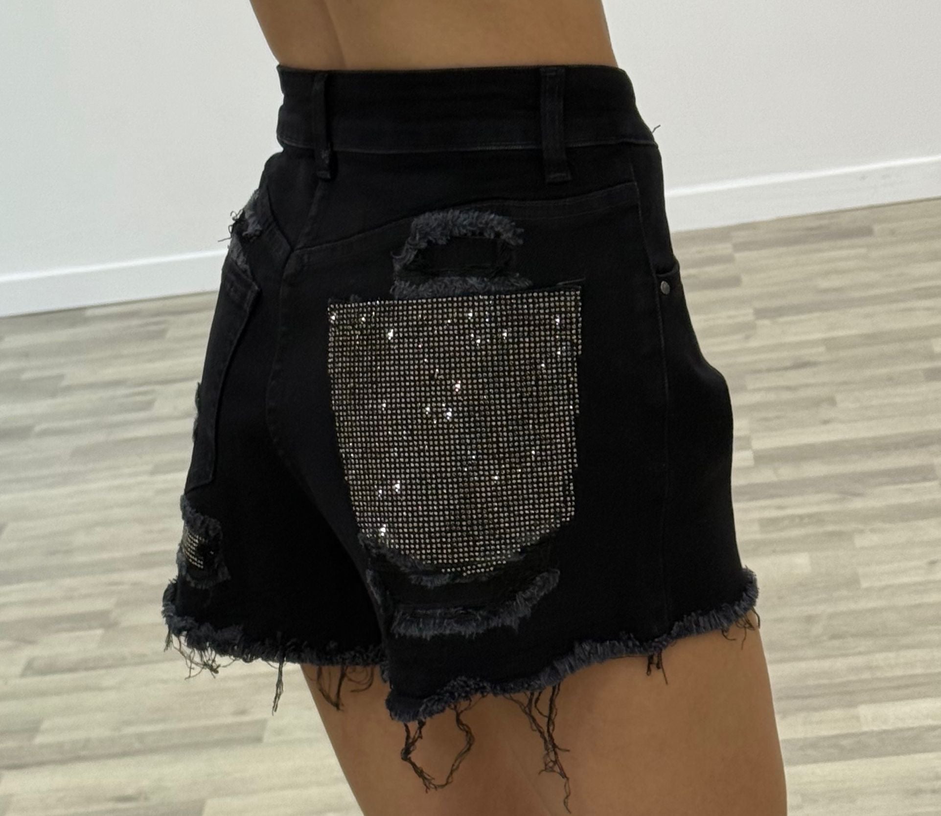short nero tasca strass