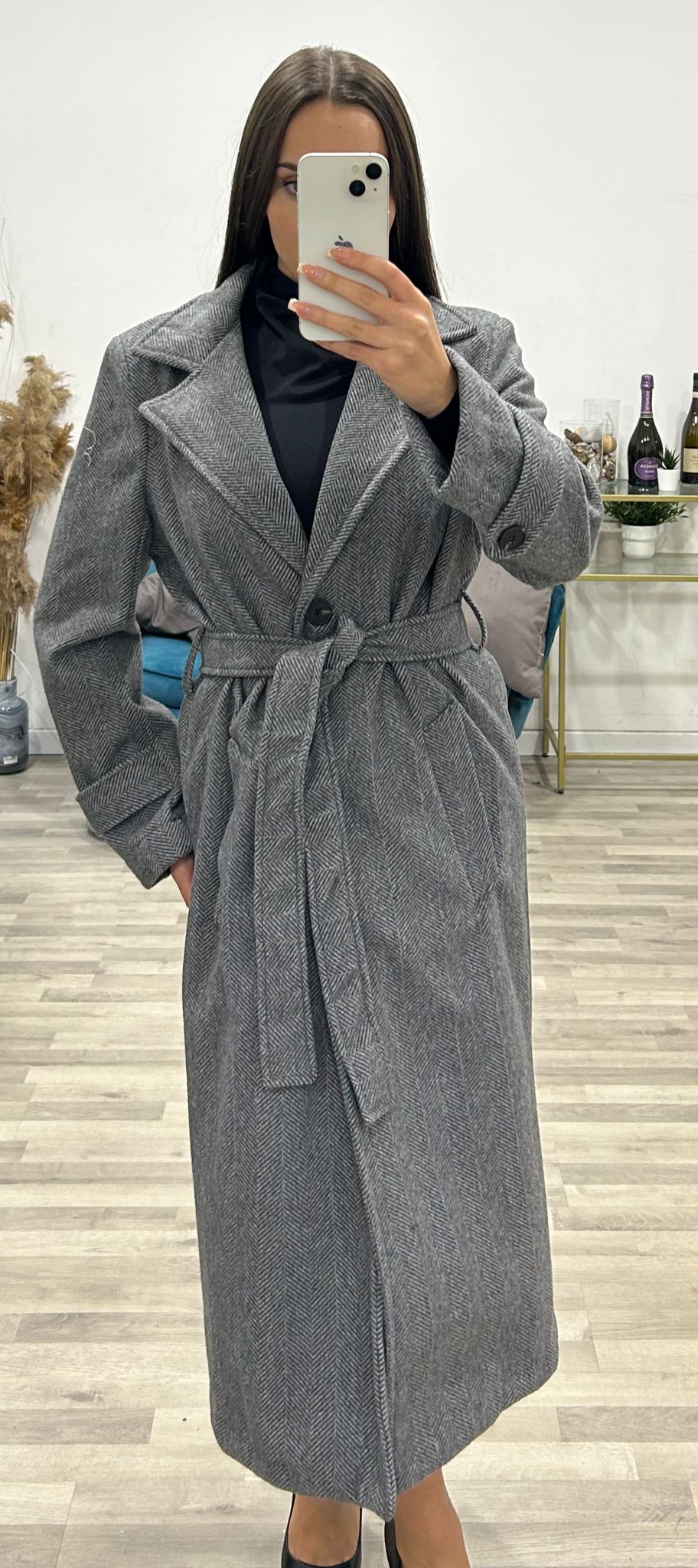 cappotto spigato con cintura francy