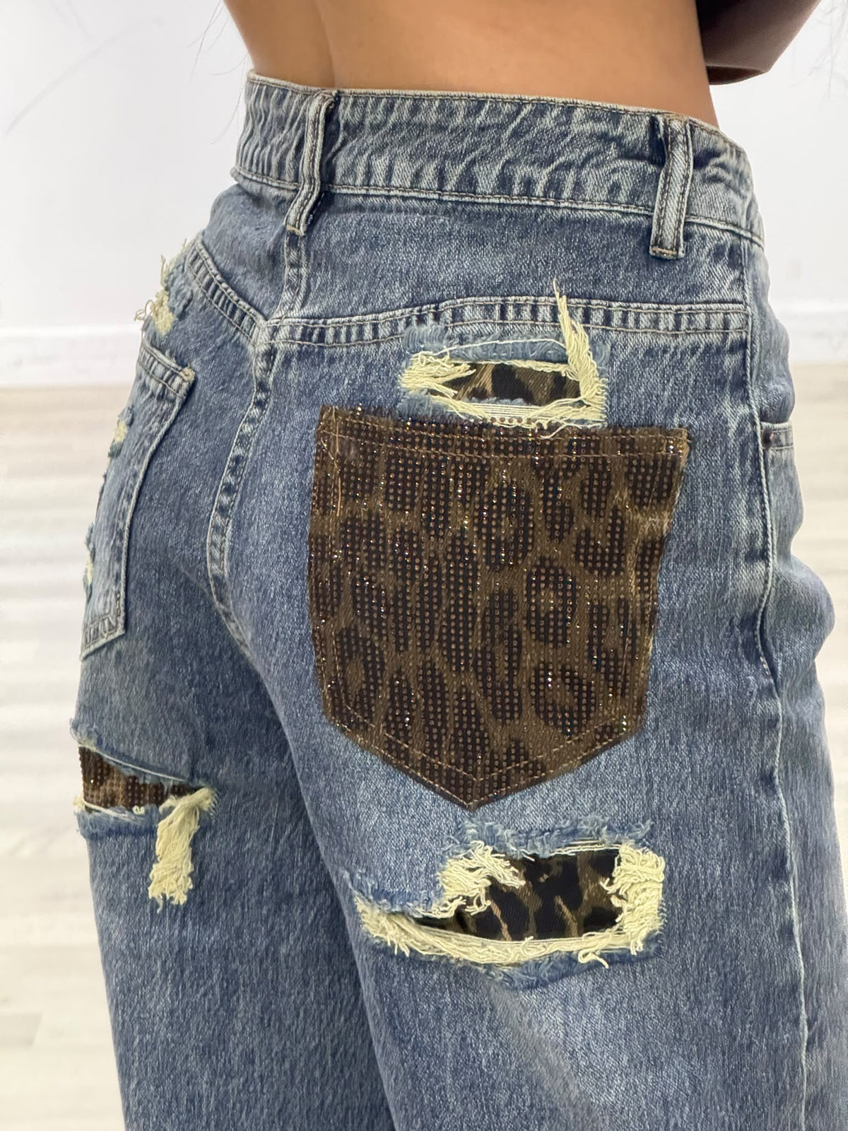 jeans con tasca maculata flex