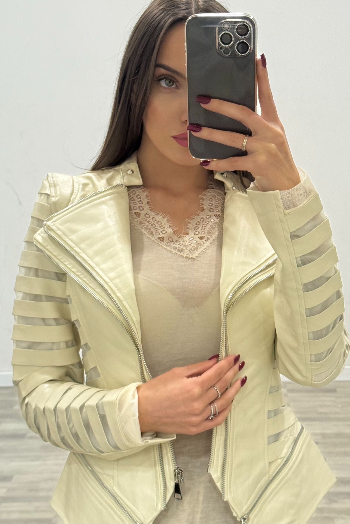 giubbino ecopelle e velo