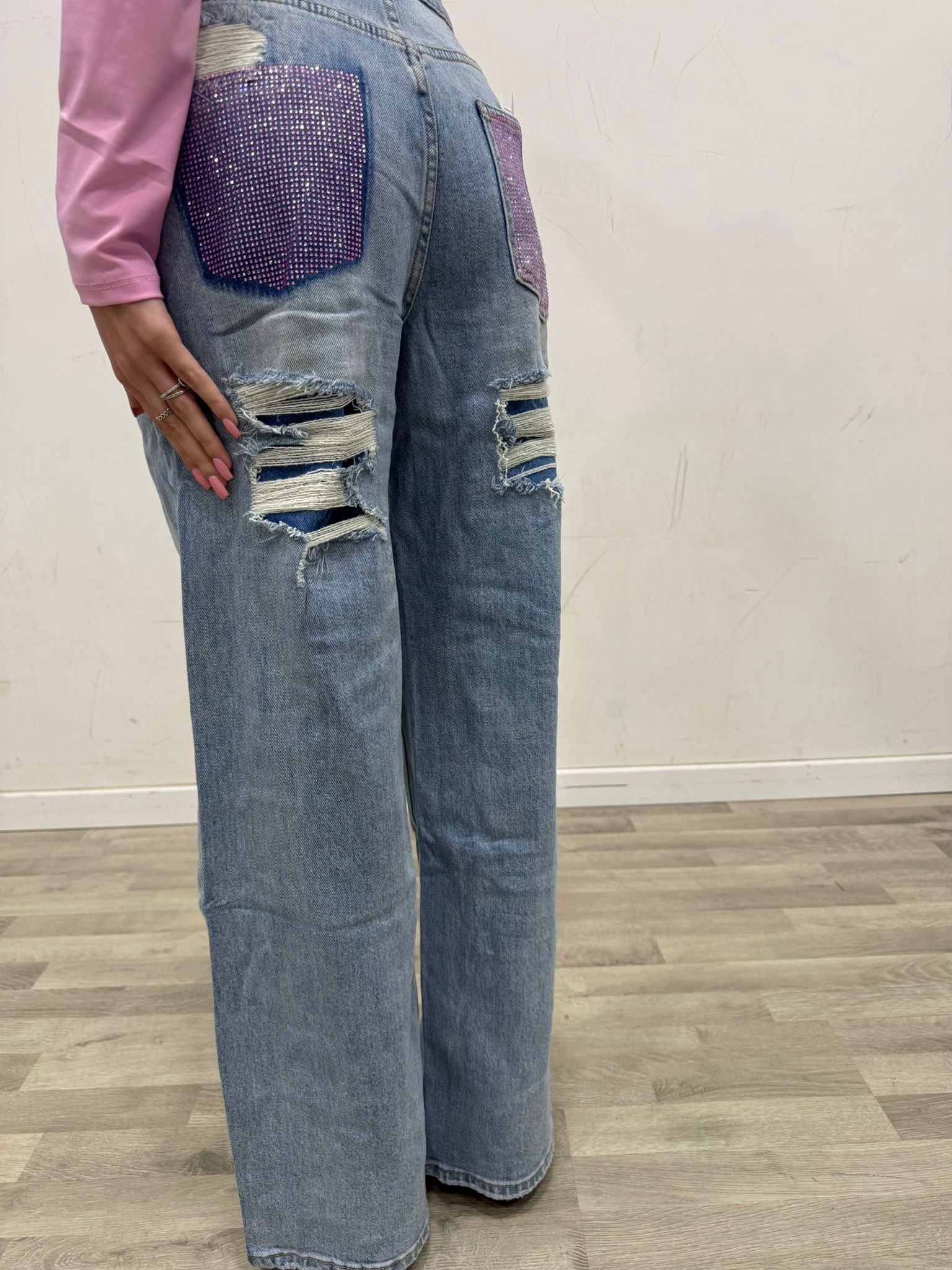 jeans con due tasche glitter