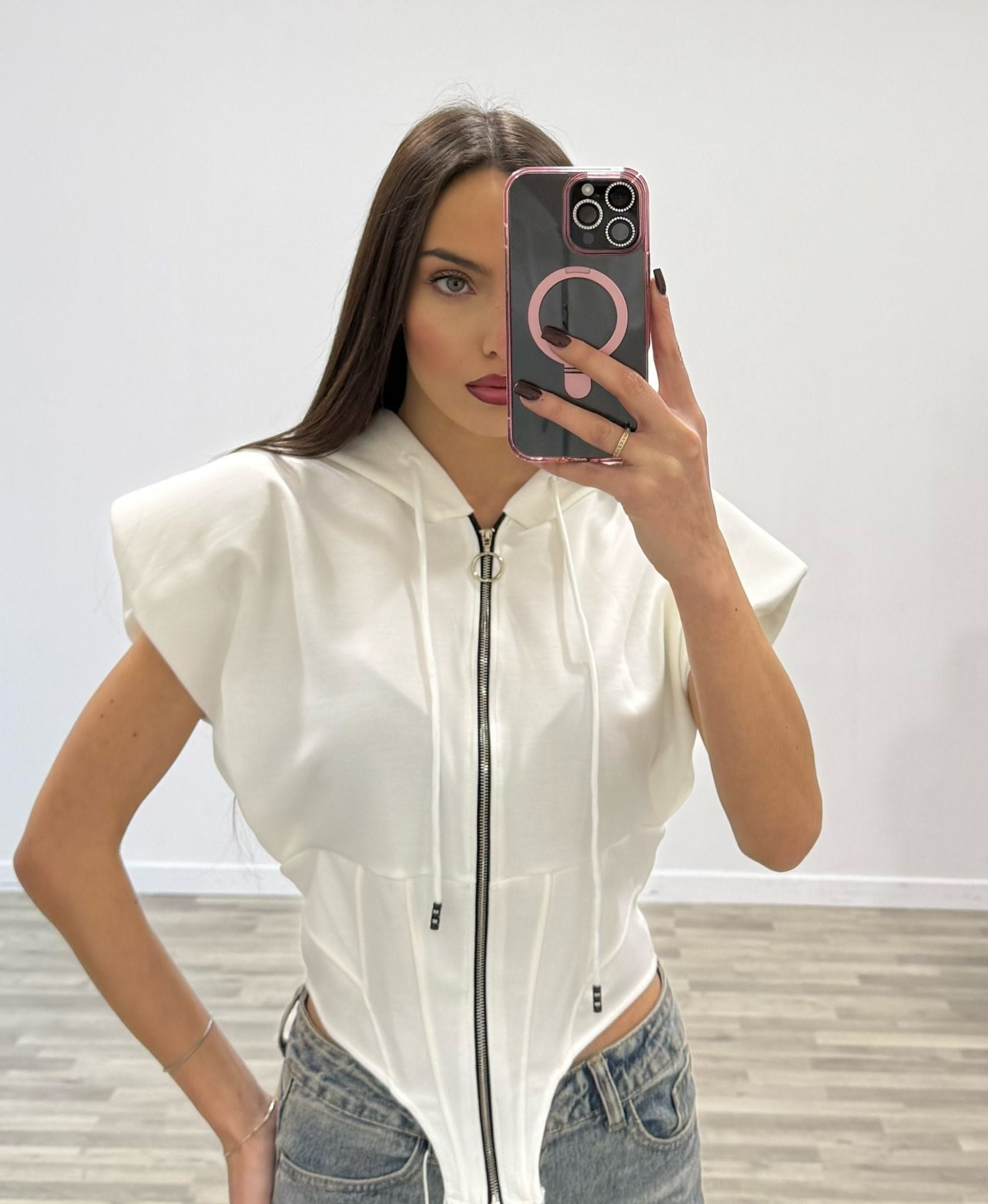 felpa con spalline e zip giromanica