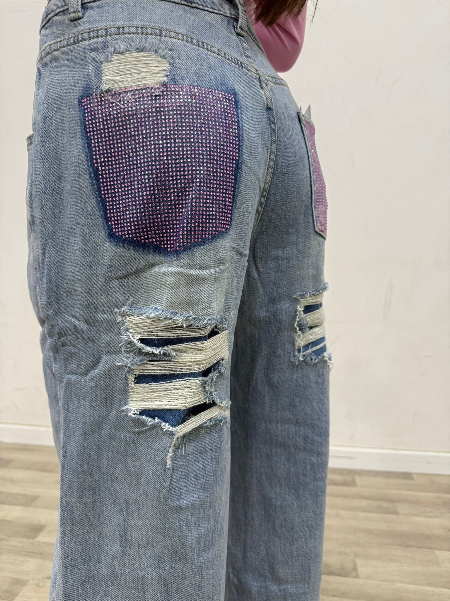 jeans con due tasche glitter