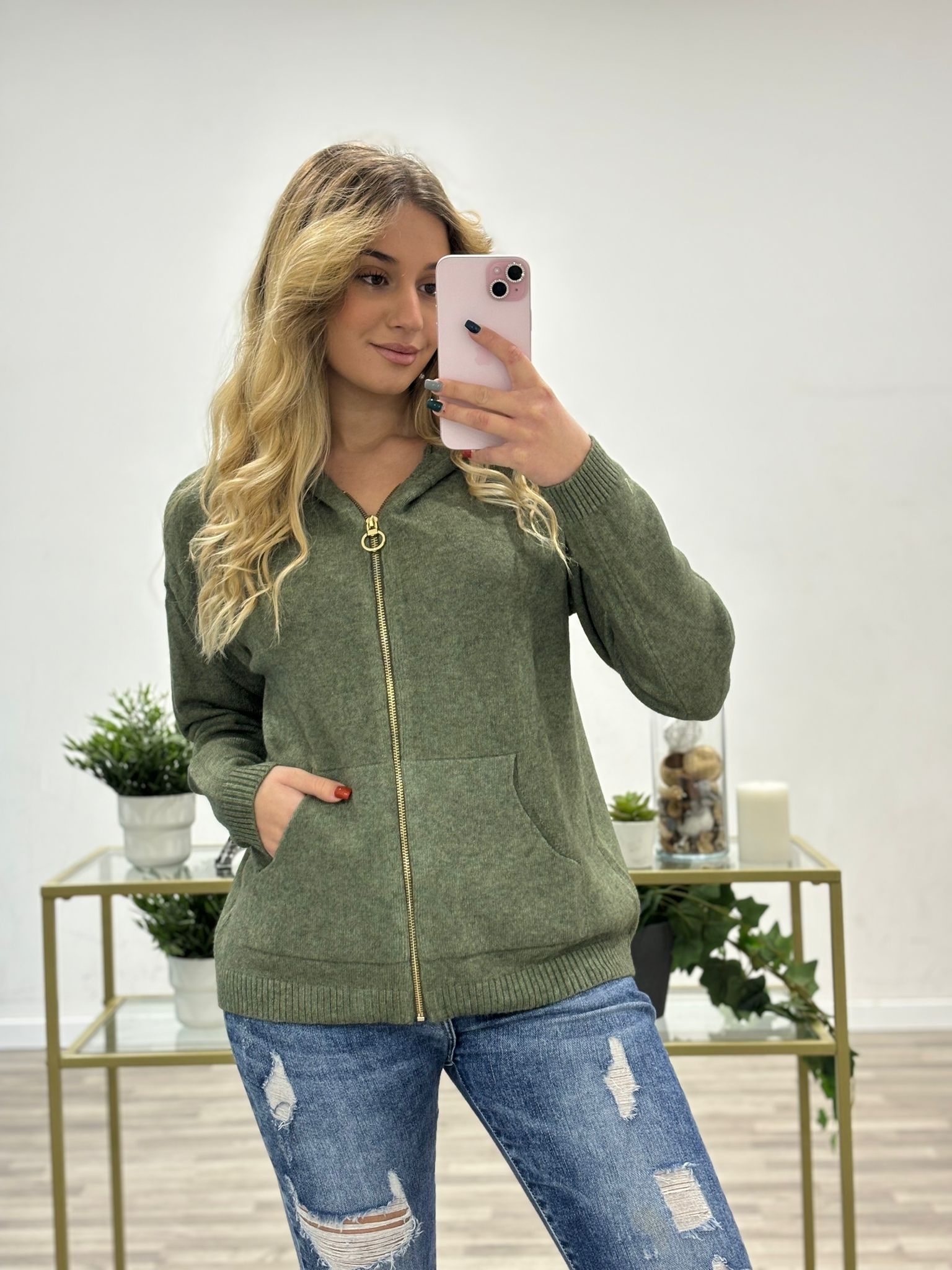 cardigan con cappuccio e zip