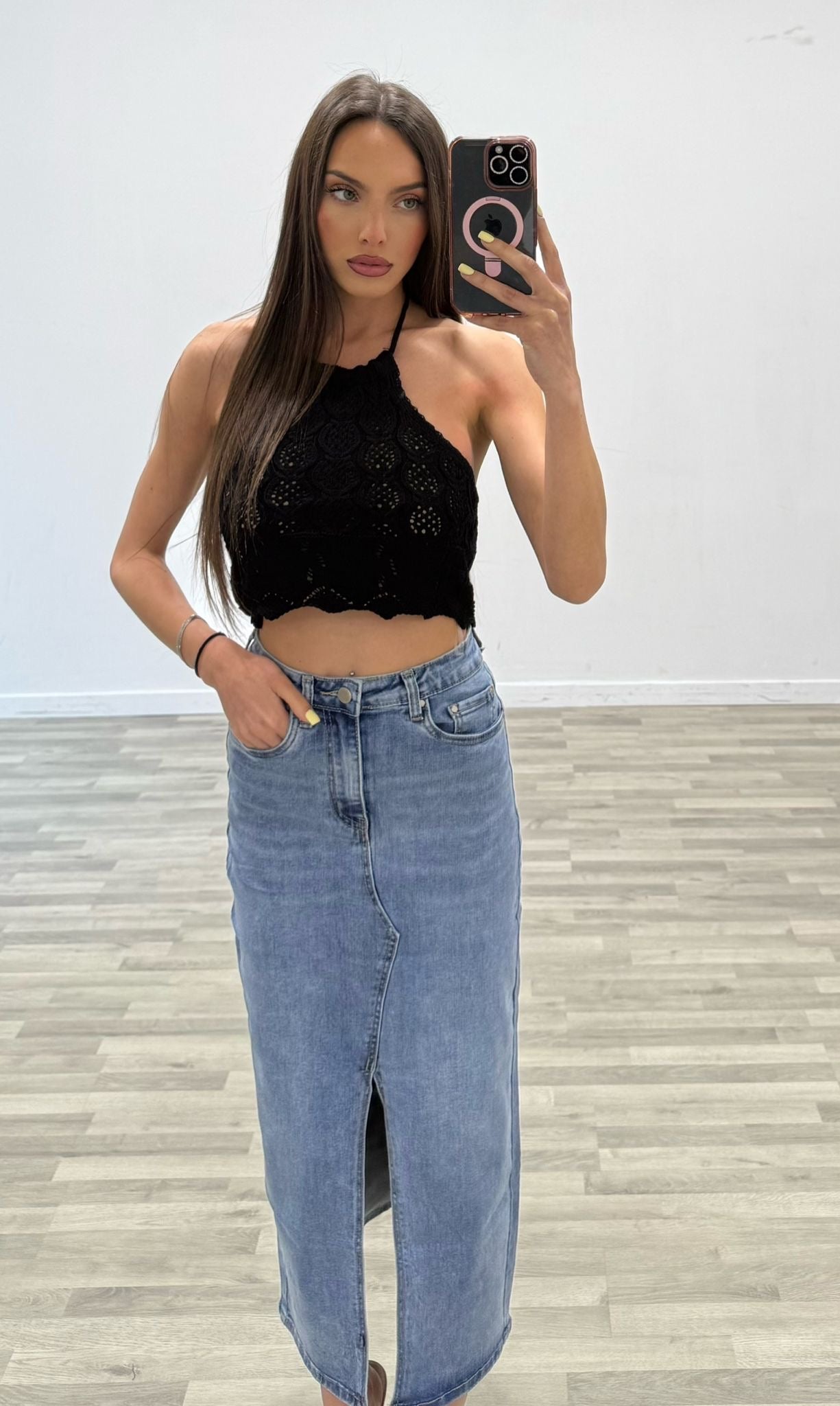 gonna di jeans lunga con spacco