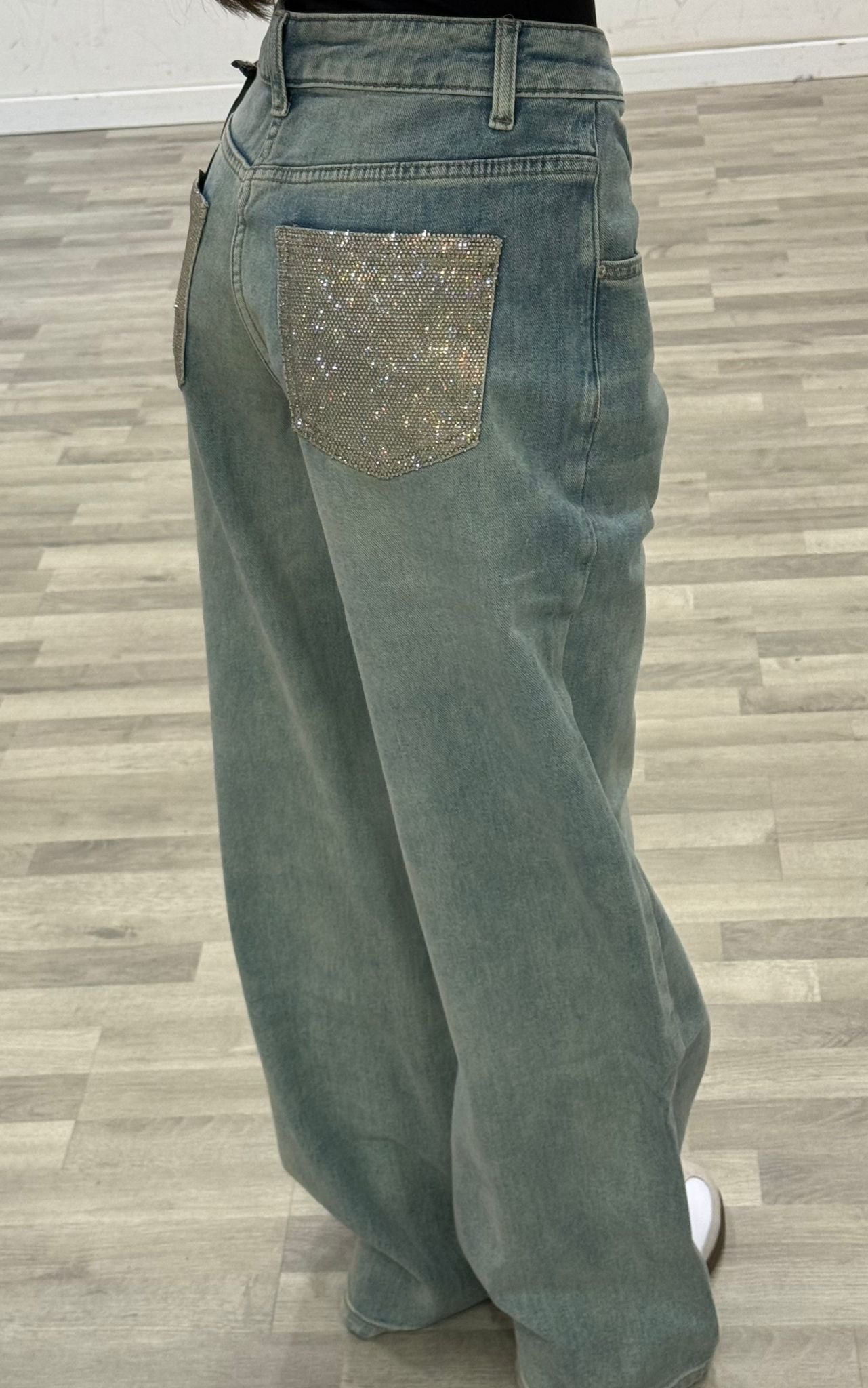 jeans con tasche in strass
