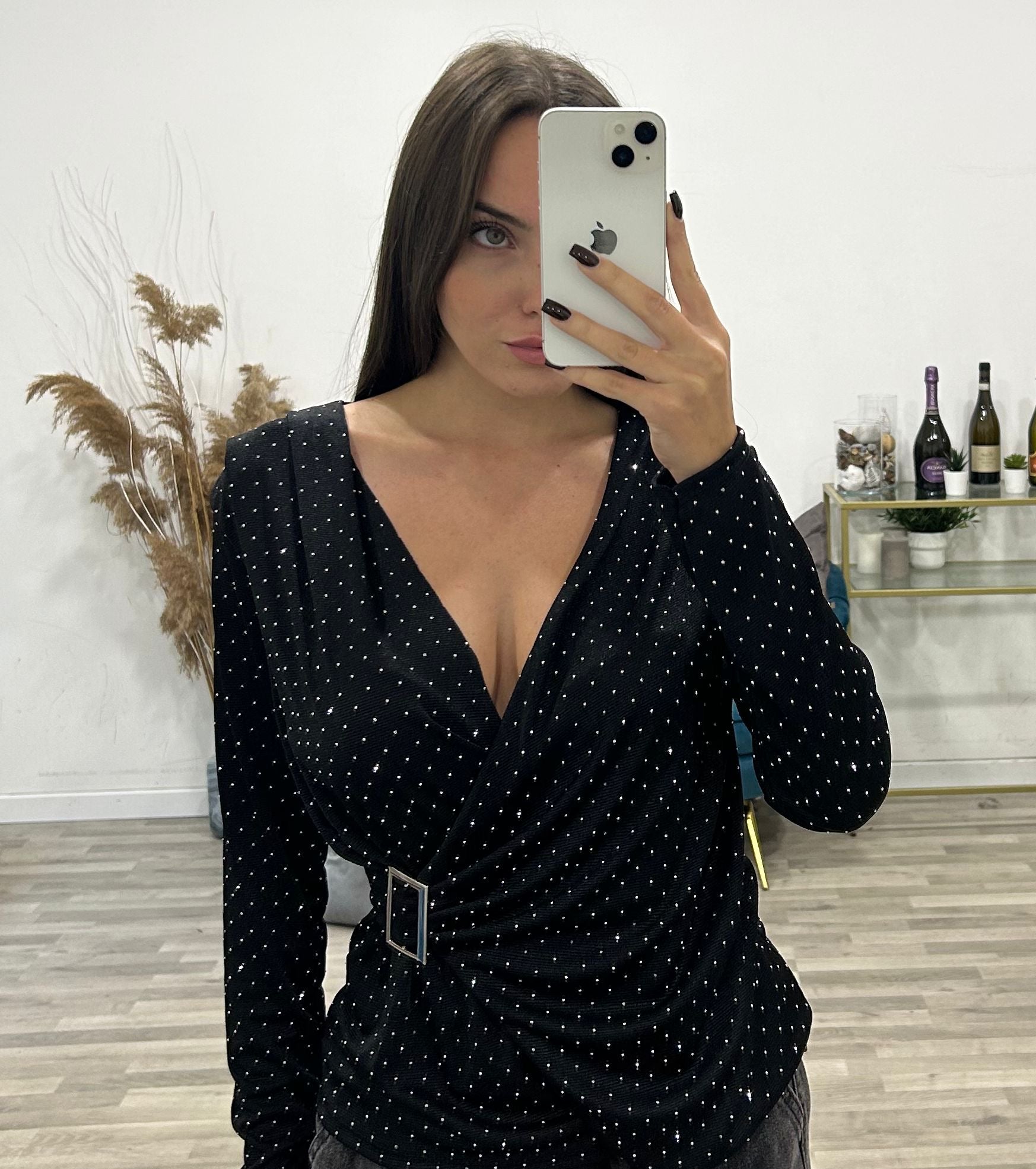 maglia incrociata con brillantini
