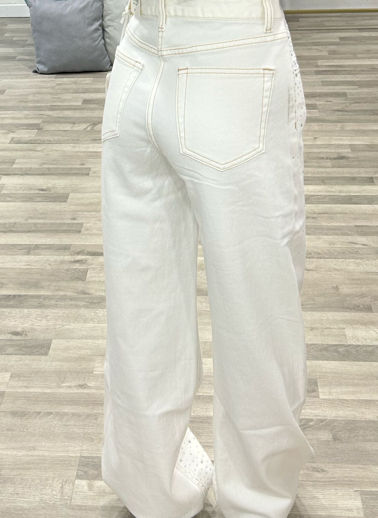 jeans bianco con strass