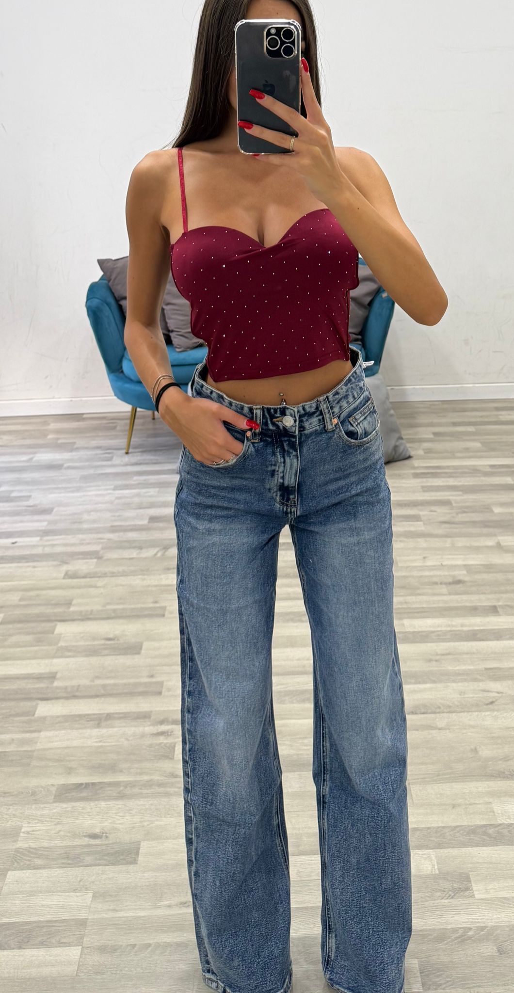 top cuore con strass