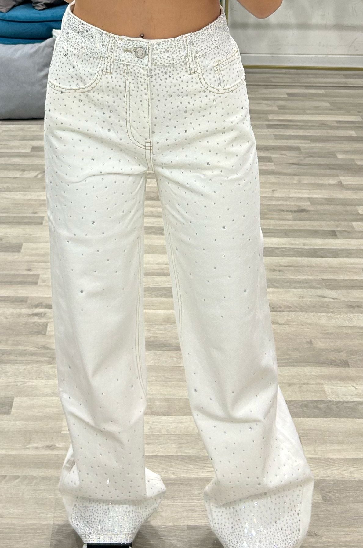 jeans bianco con strass