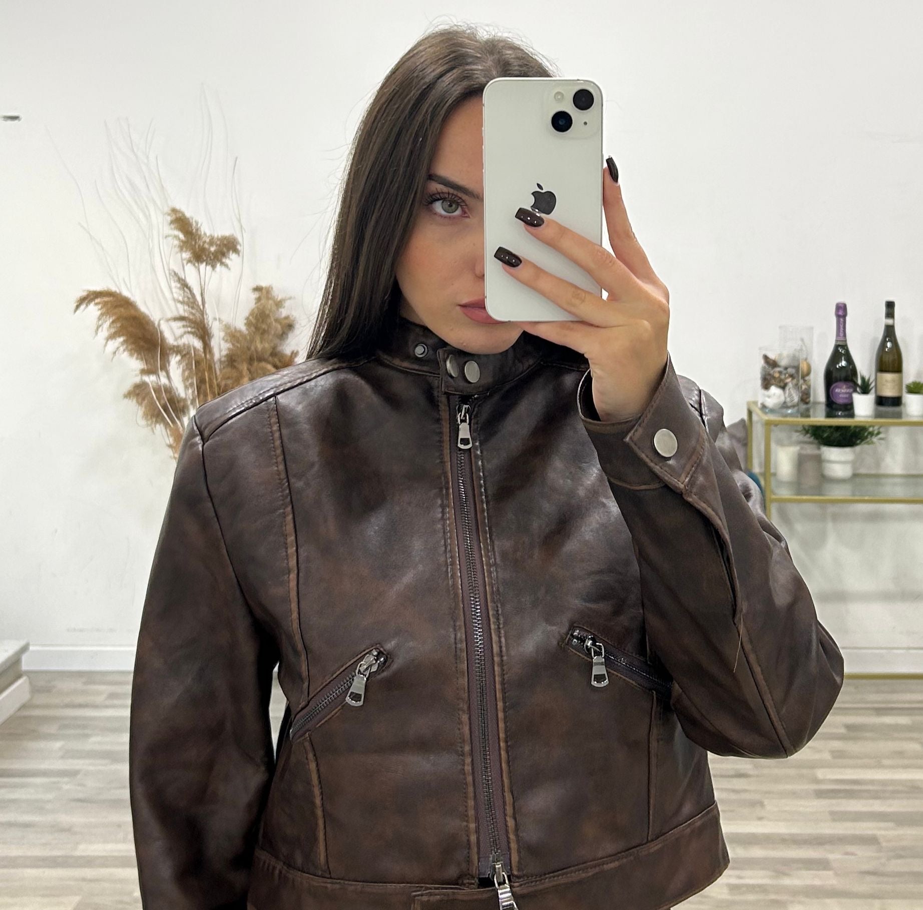 giubbino corto di ecopelle brown