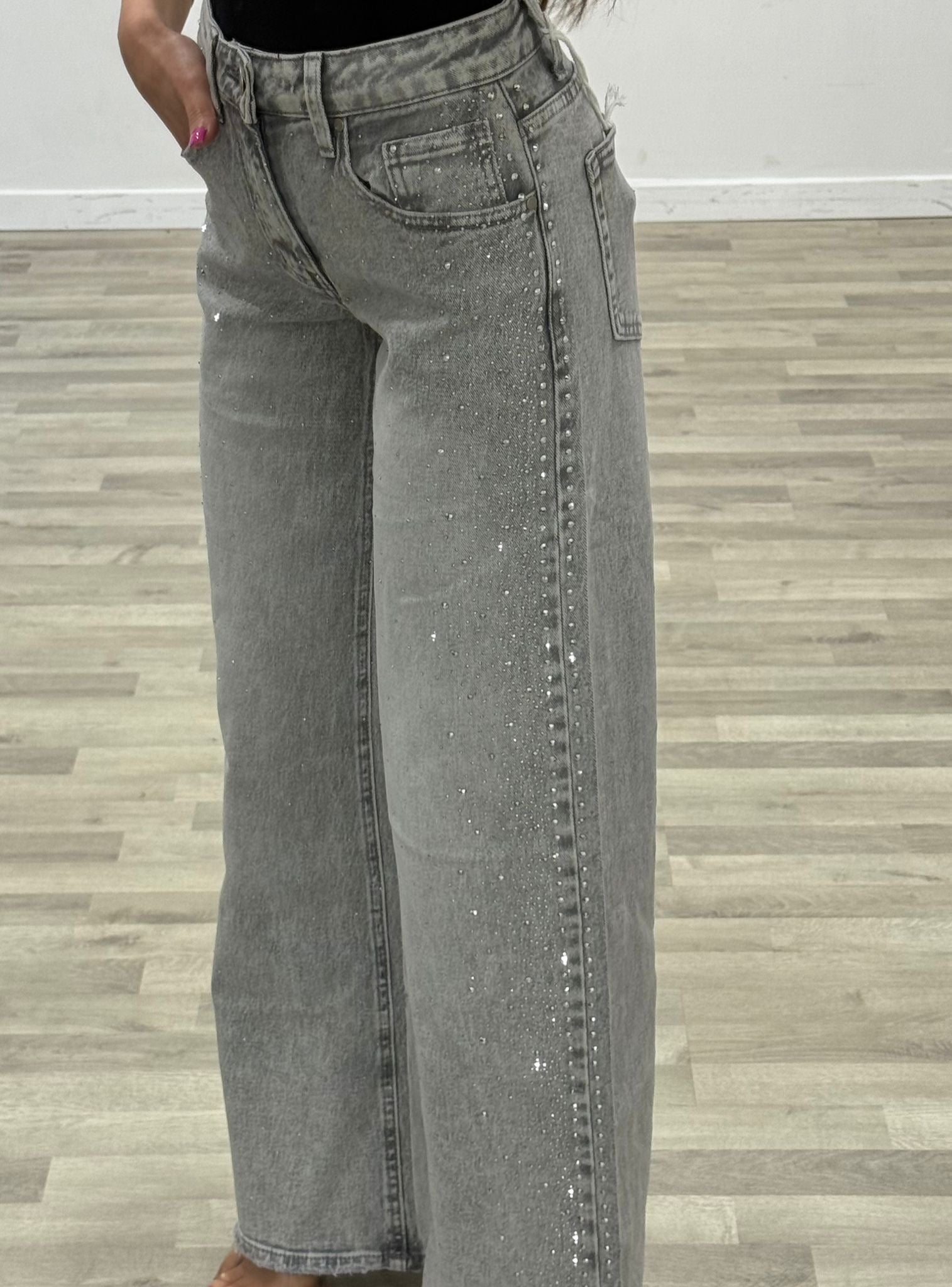 jeans grey con brillantini