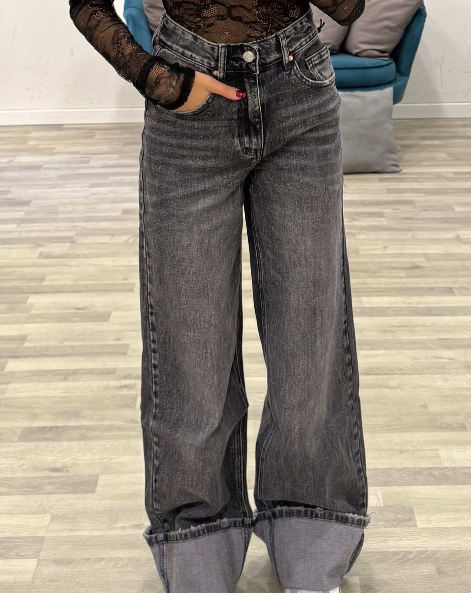 jeans con risvolto