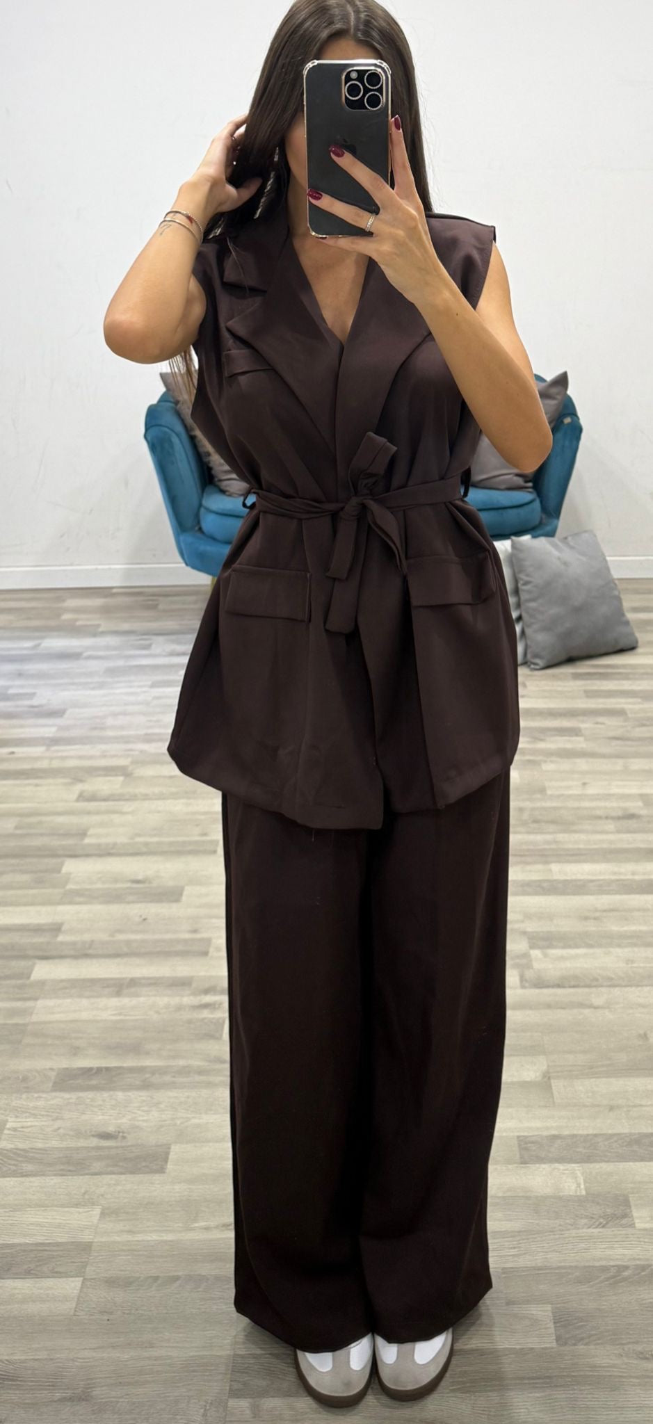 completo giacca smanicata con pantalone