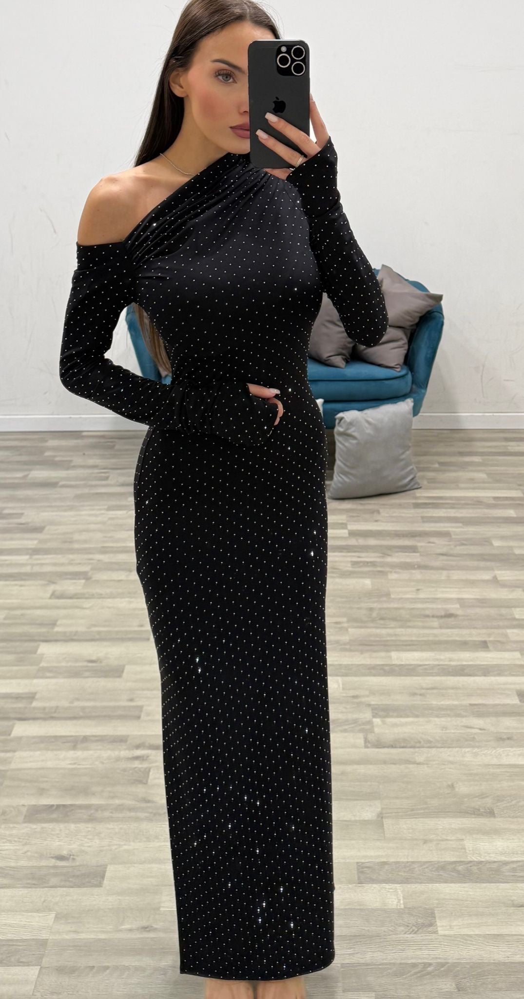 vestito assimetrico brillantinato