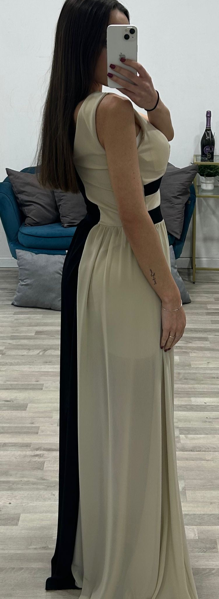 vestito lungo beig/nero