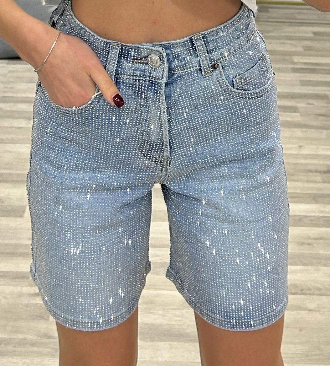 bermuda con strass di jeans