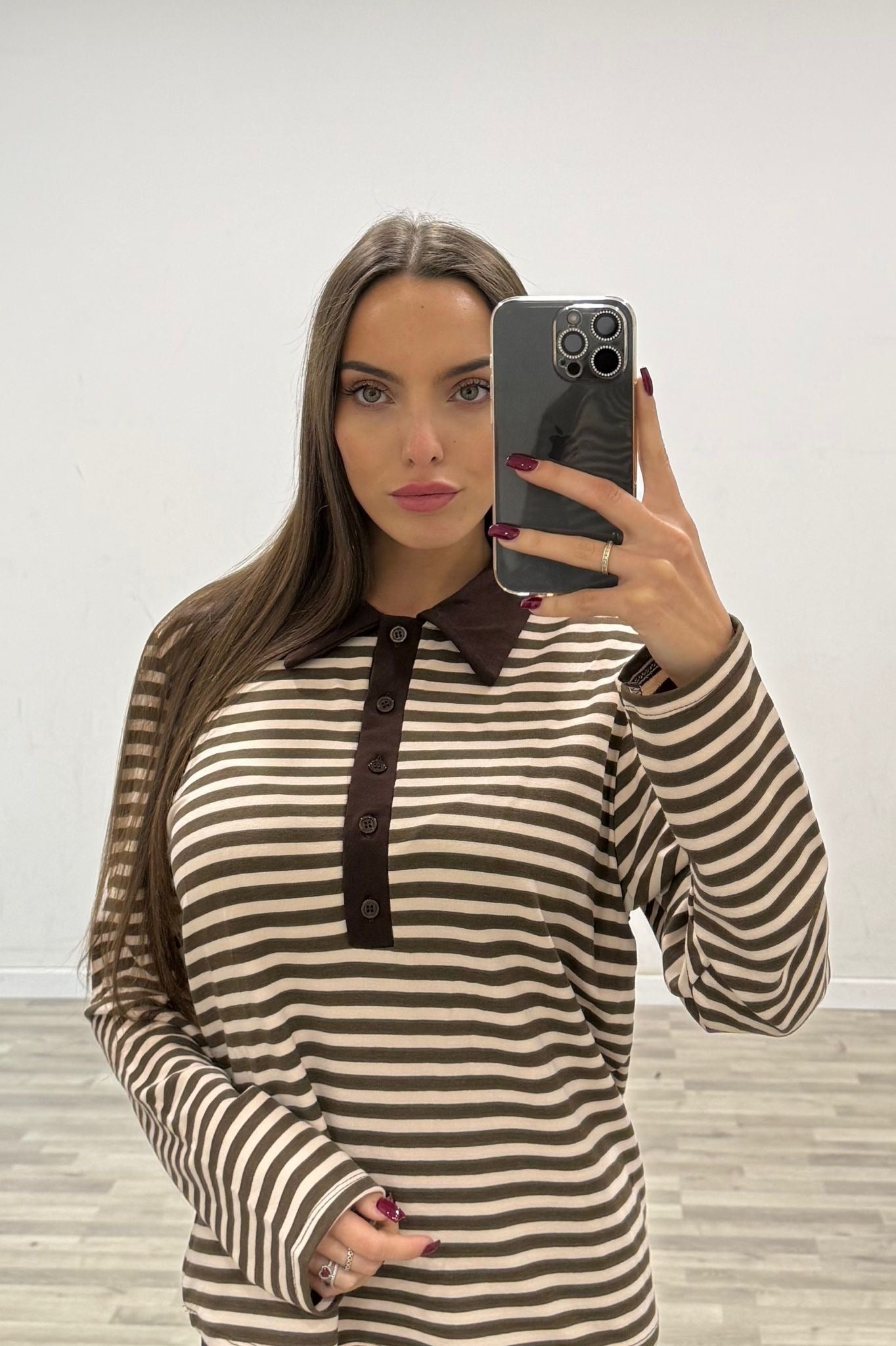 maglia a polo rigata