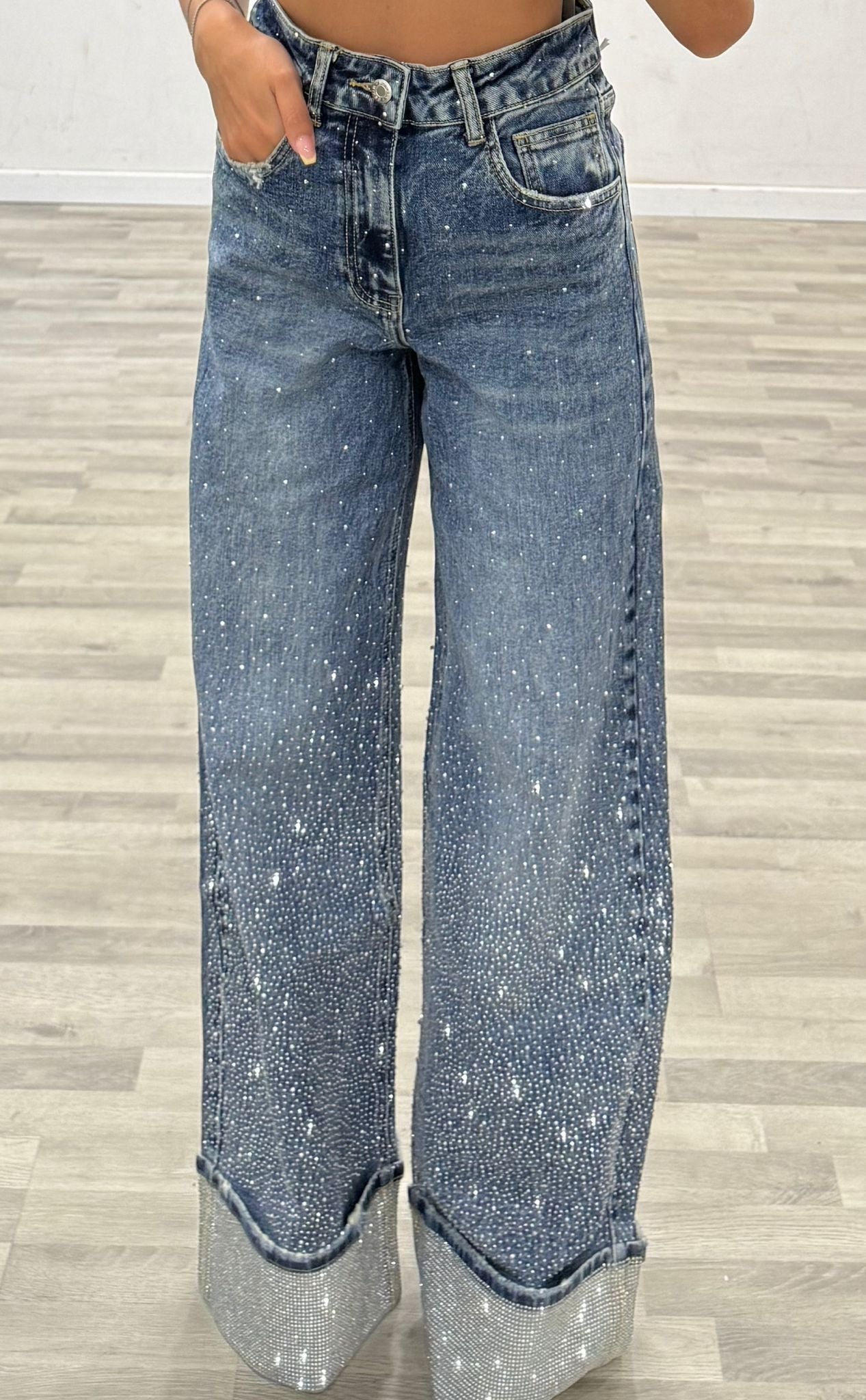 jeans brillantini e risvolto