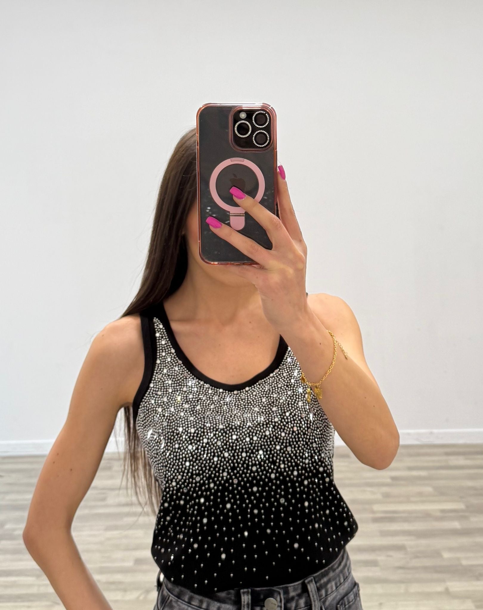 canotta costine con brillantini