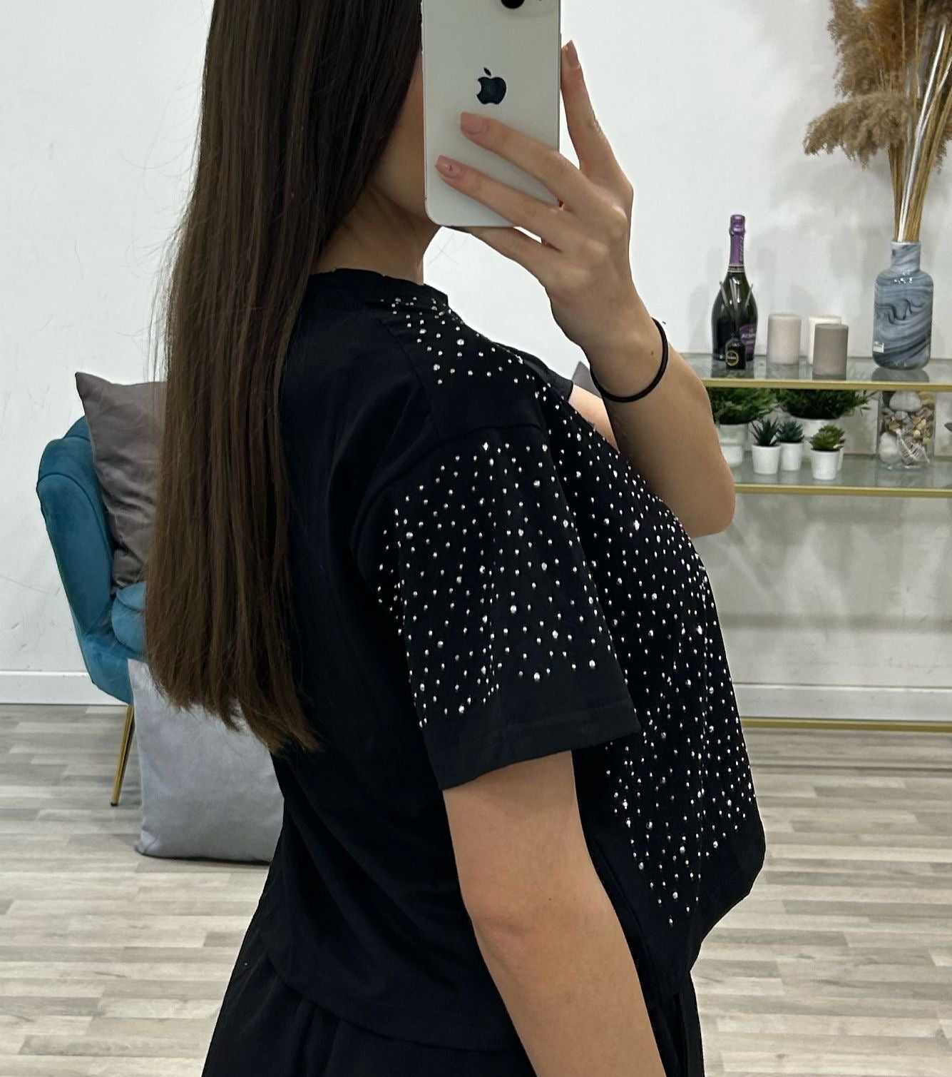 t-shirt corta con brillantini