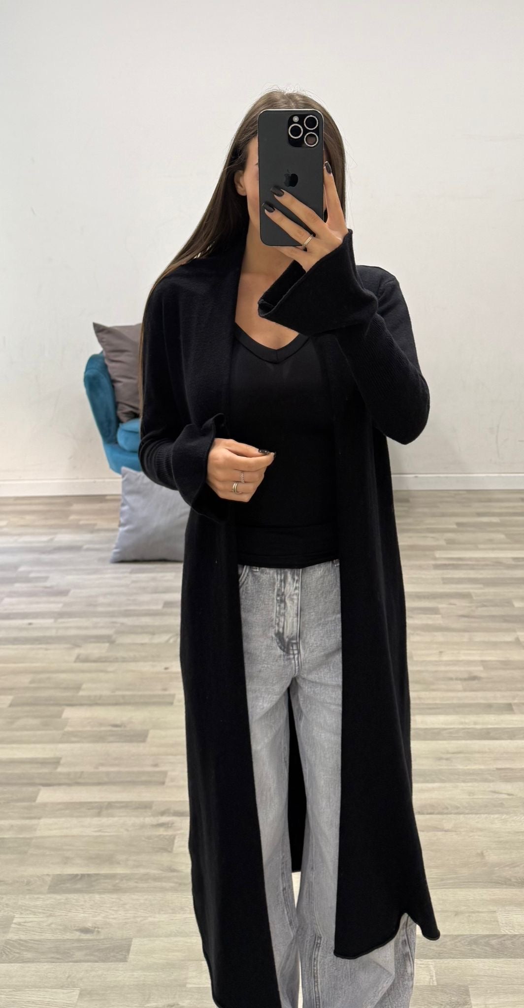 cardigan lungo con maniche a campanella