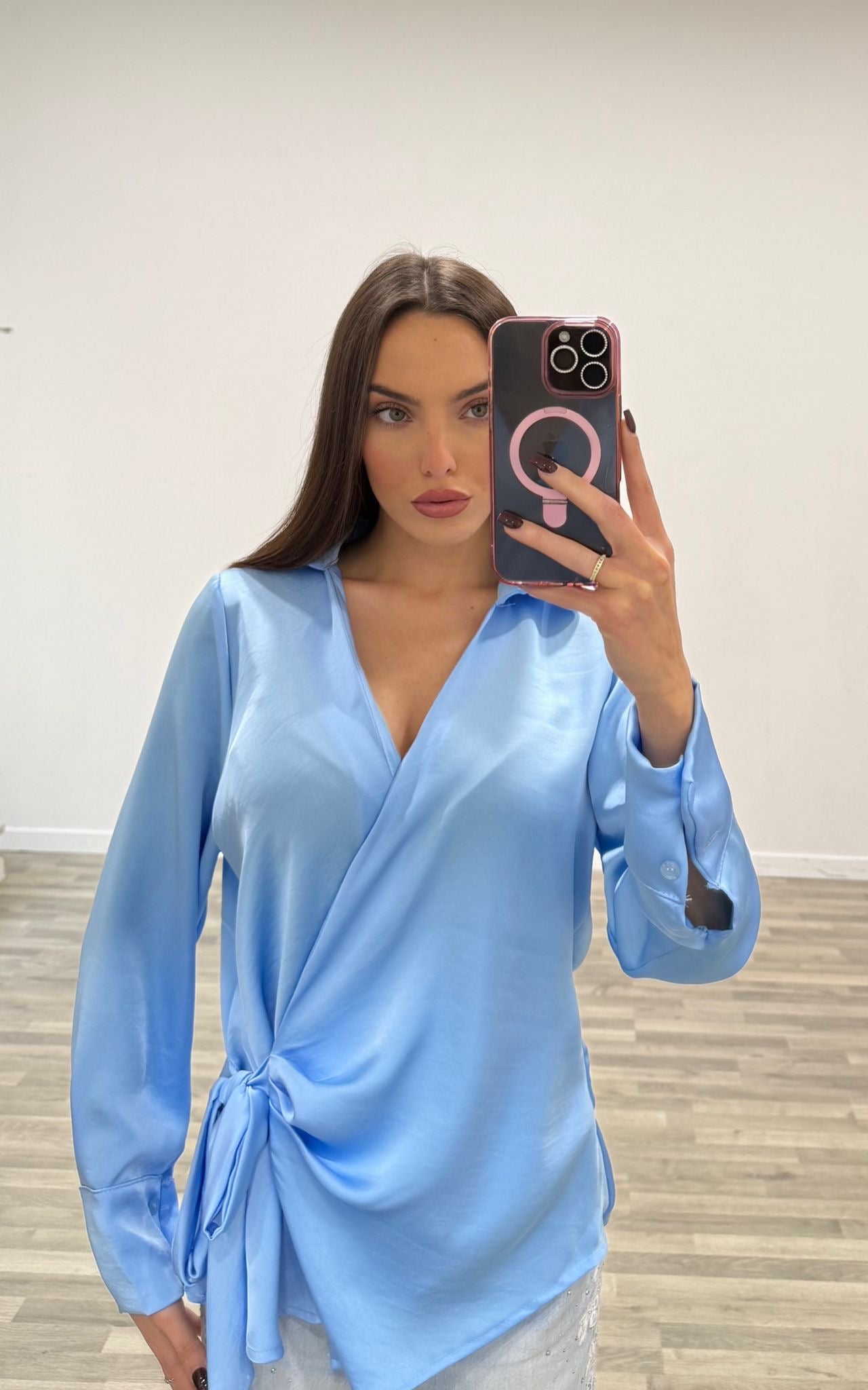 camicia incrociata di raso