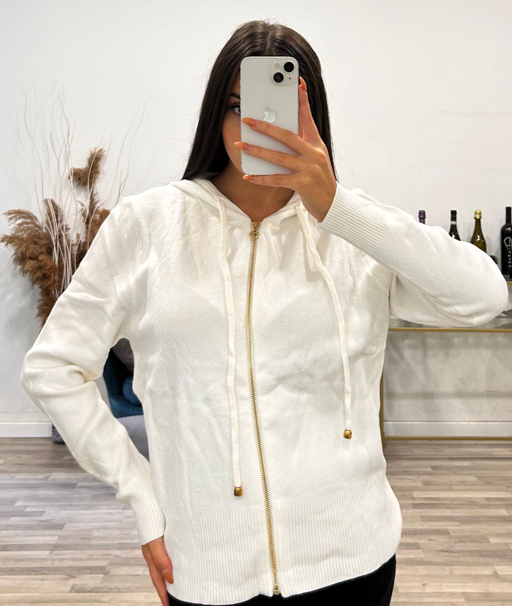 cardigan con zip e cappuccio
