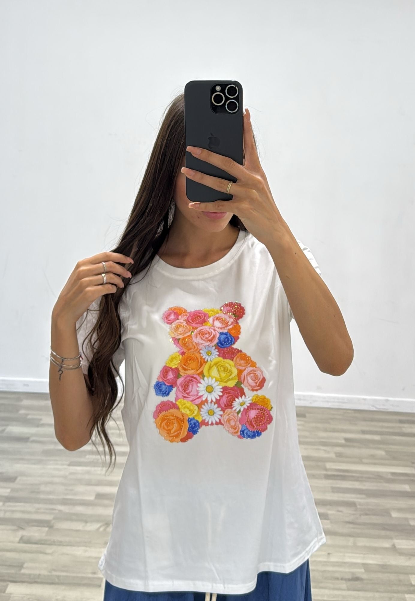 t-shirt con orsetto multicolor