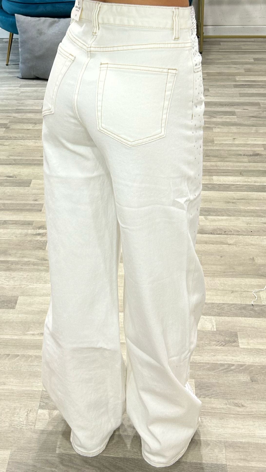 jeans bianco con strass