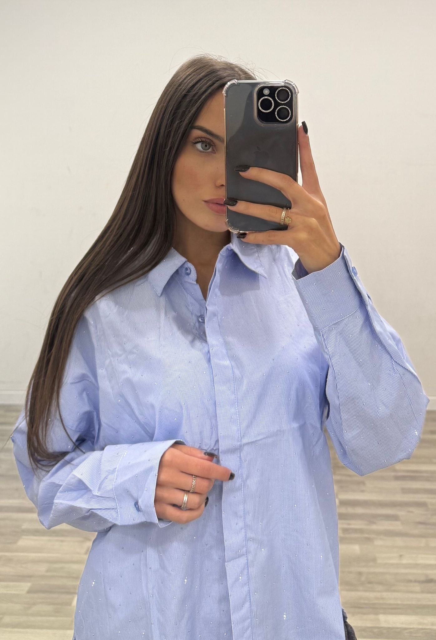 camicia righine con brillantini extra me