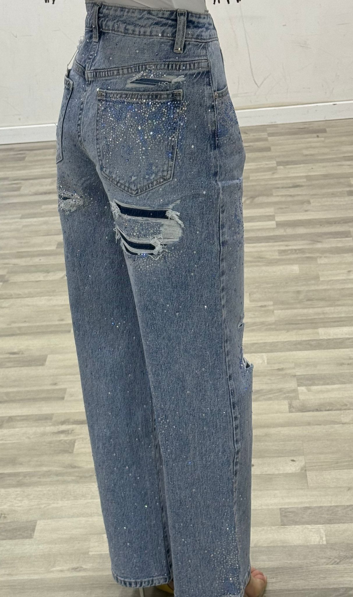 jeans con brillantini azzurri