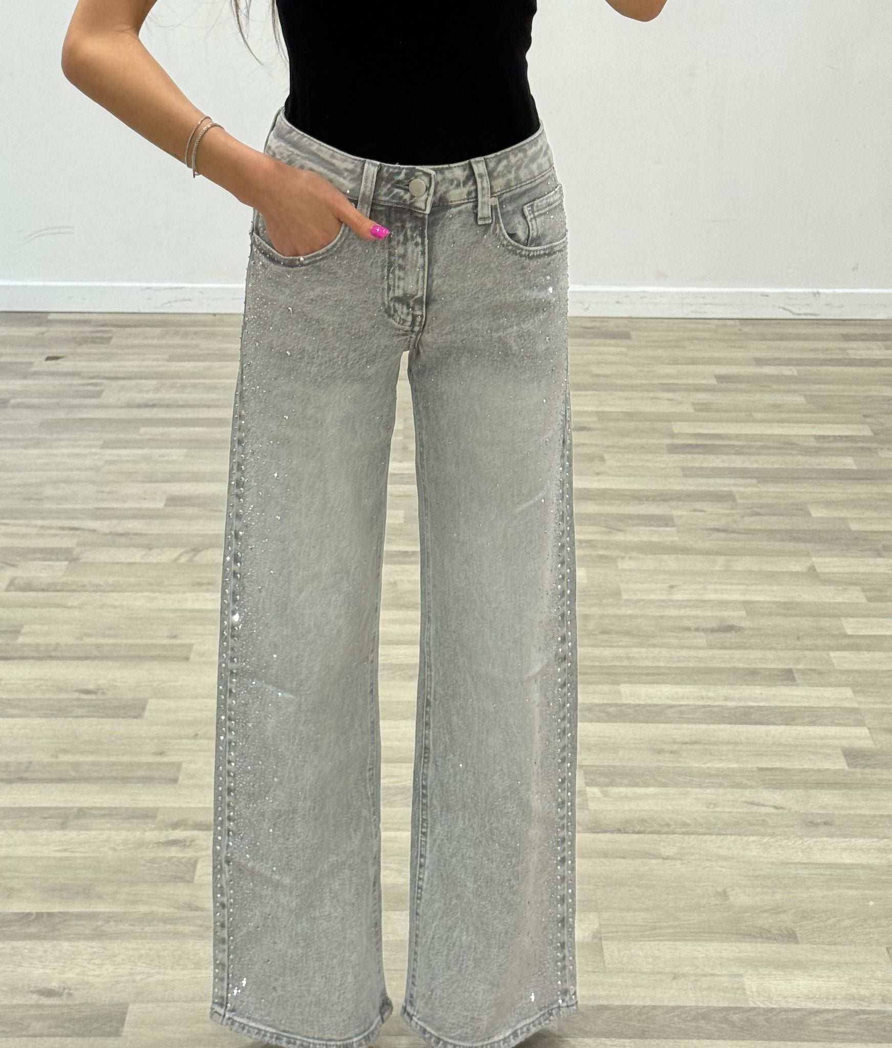 jeans grey con brillantini