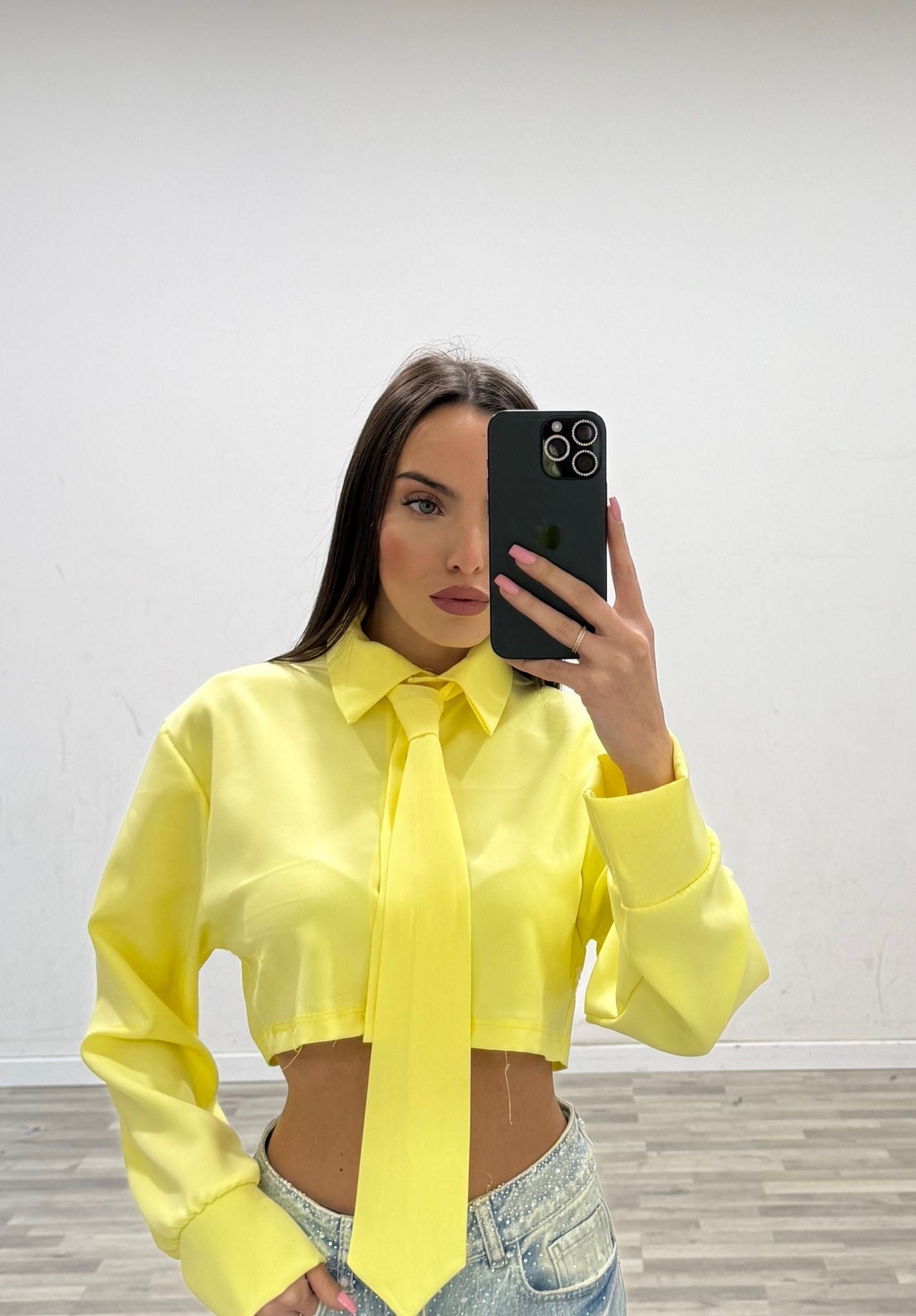 camicia gessata con cravatta