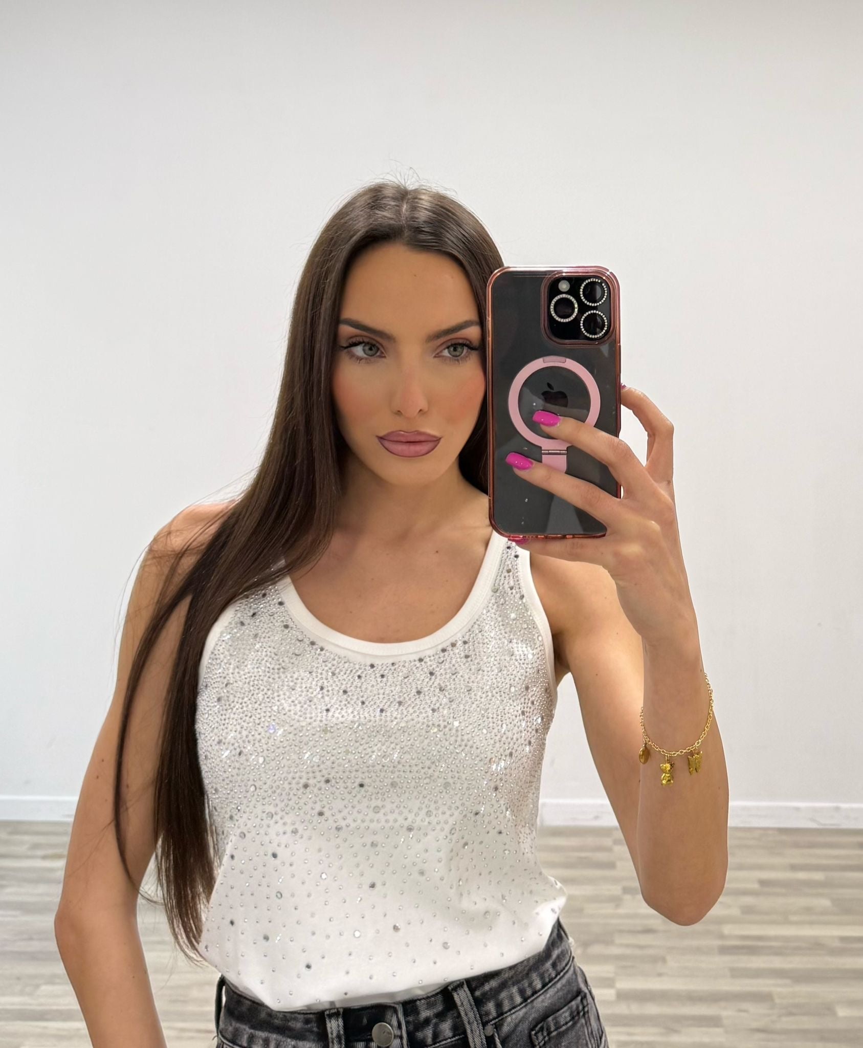 canotta costine con brillantini