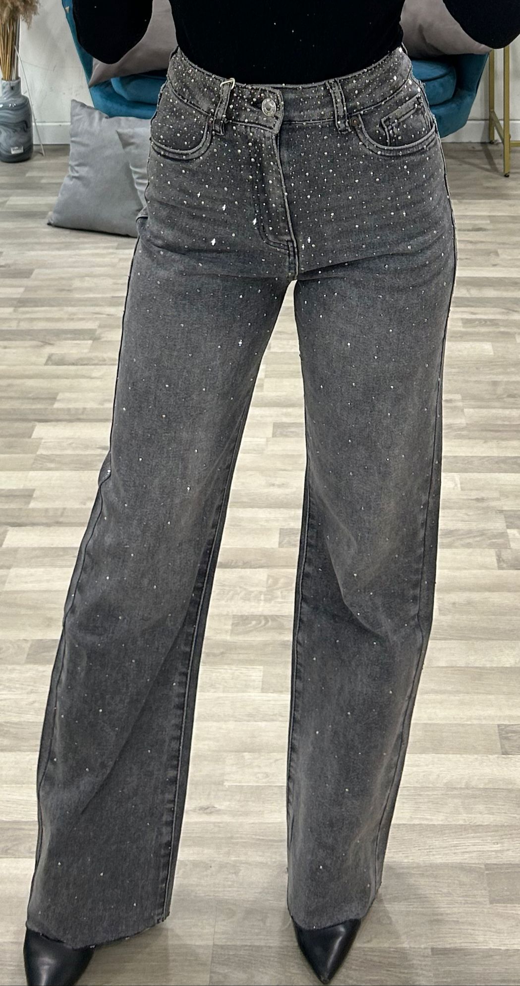 jeans grigio con brillantini sabry