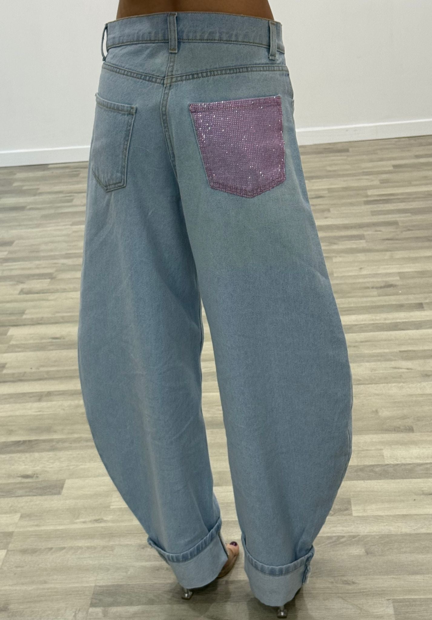 jeans balloon tasca rosa