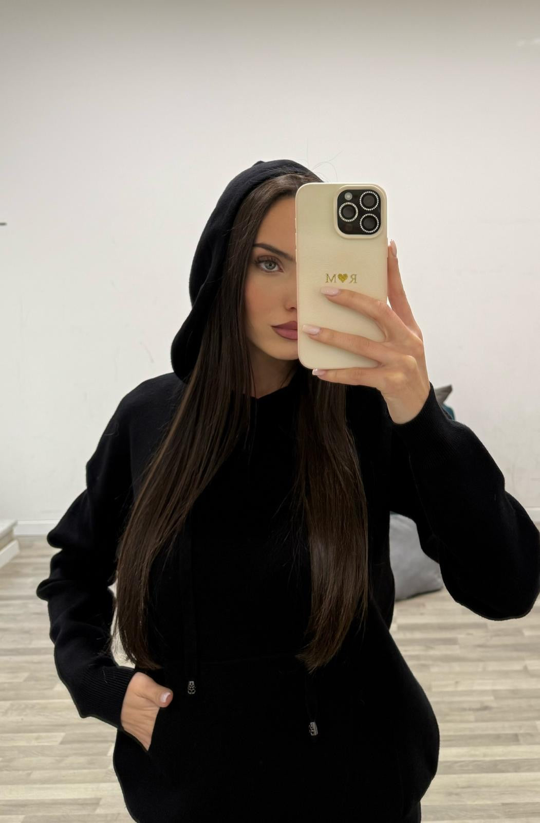 maglia merinos con cappuccio