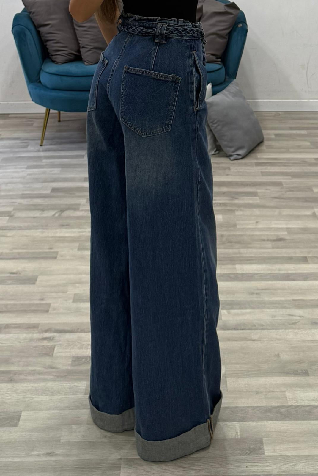 jeans con cintura intarsiata