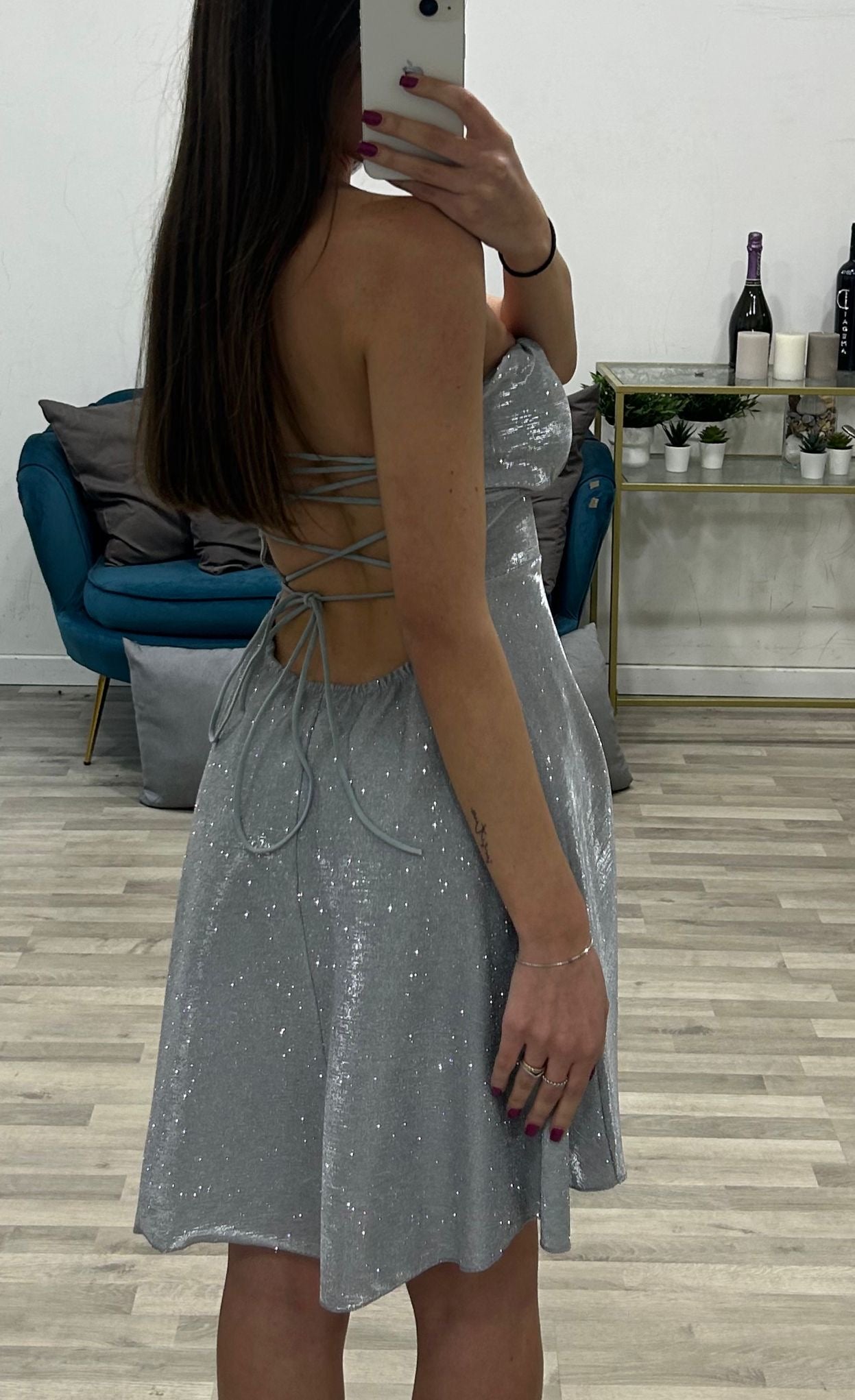 vestitino a fascia in lurex scollato dietro