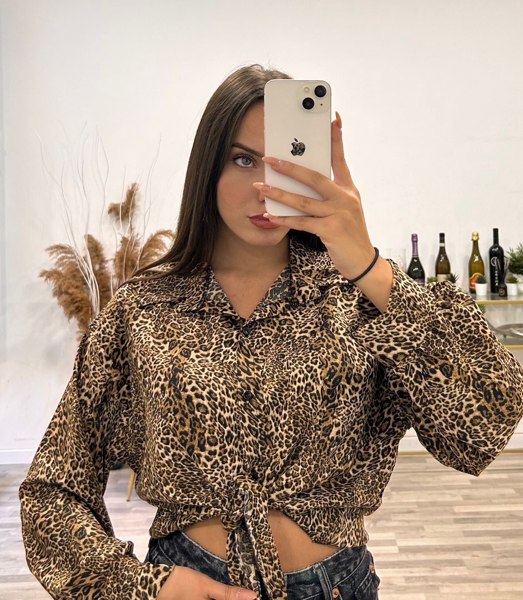camicia con nodo leopardata