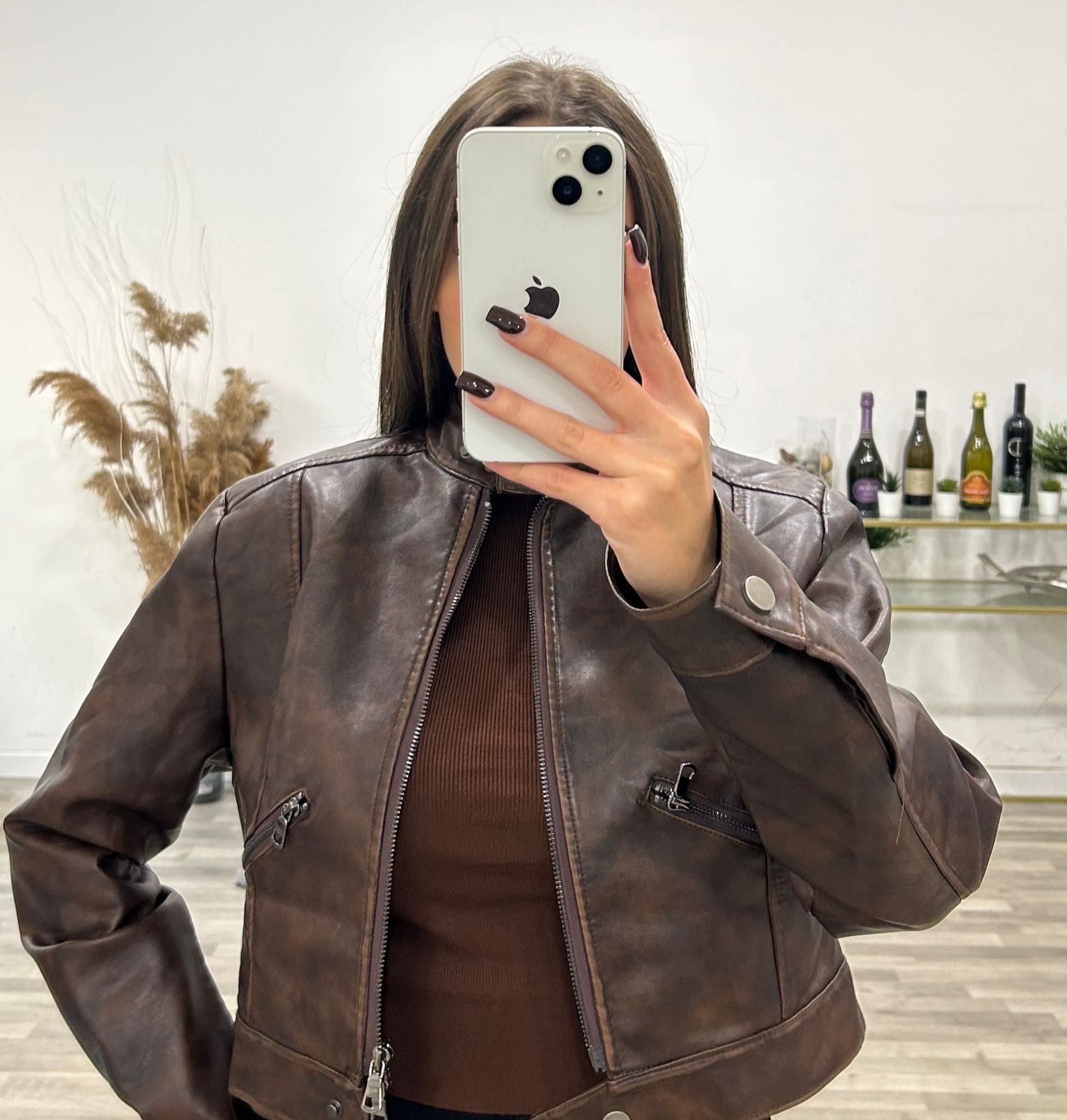 giubbino corto di ecopelle brown
