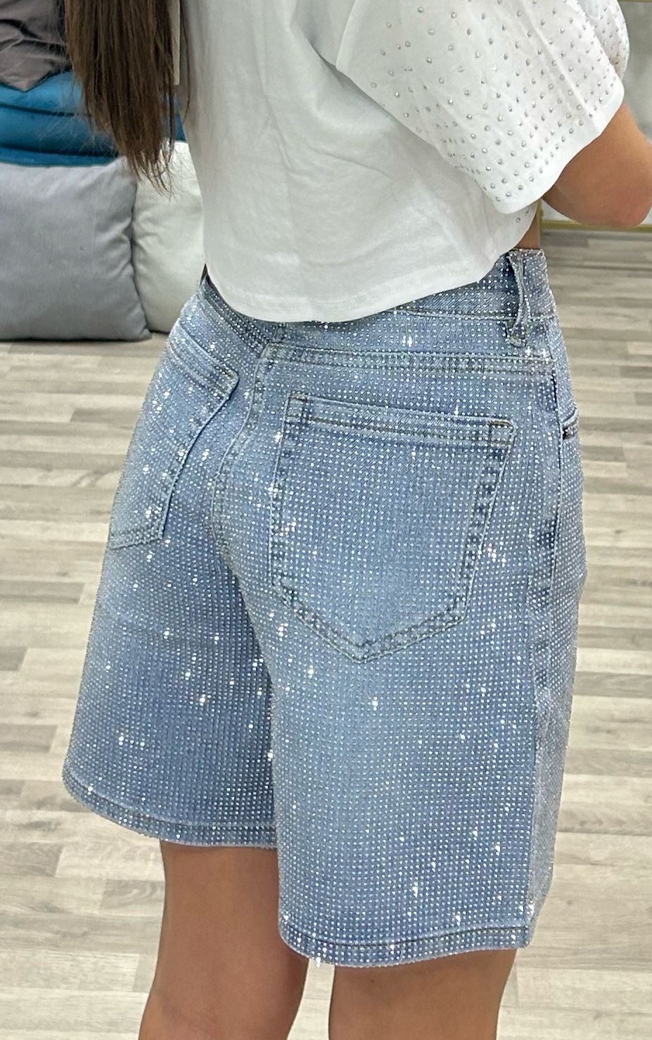 bermuda con strass di jeans