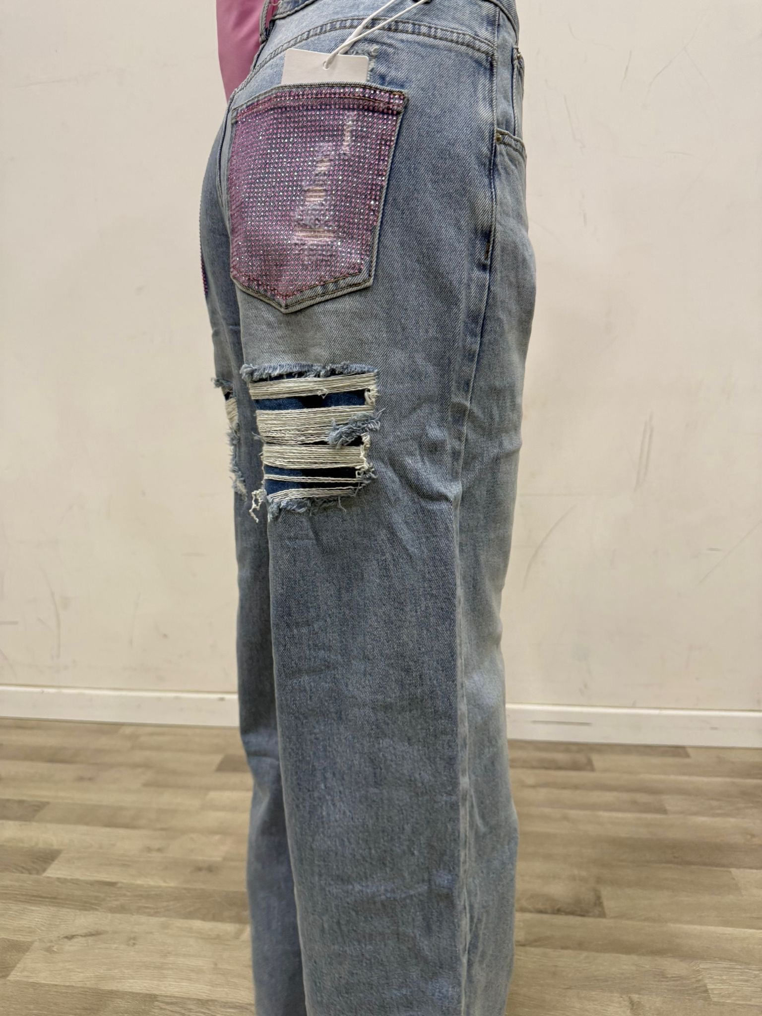 jeans con due tasche glitter